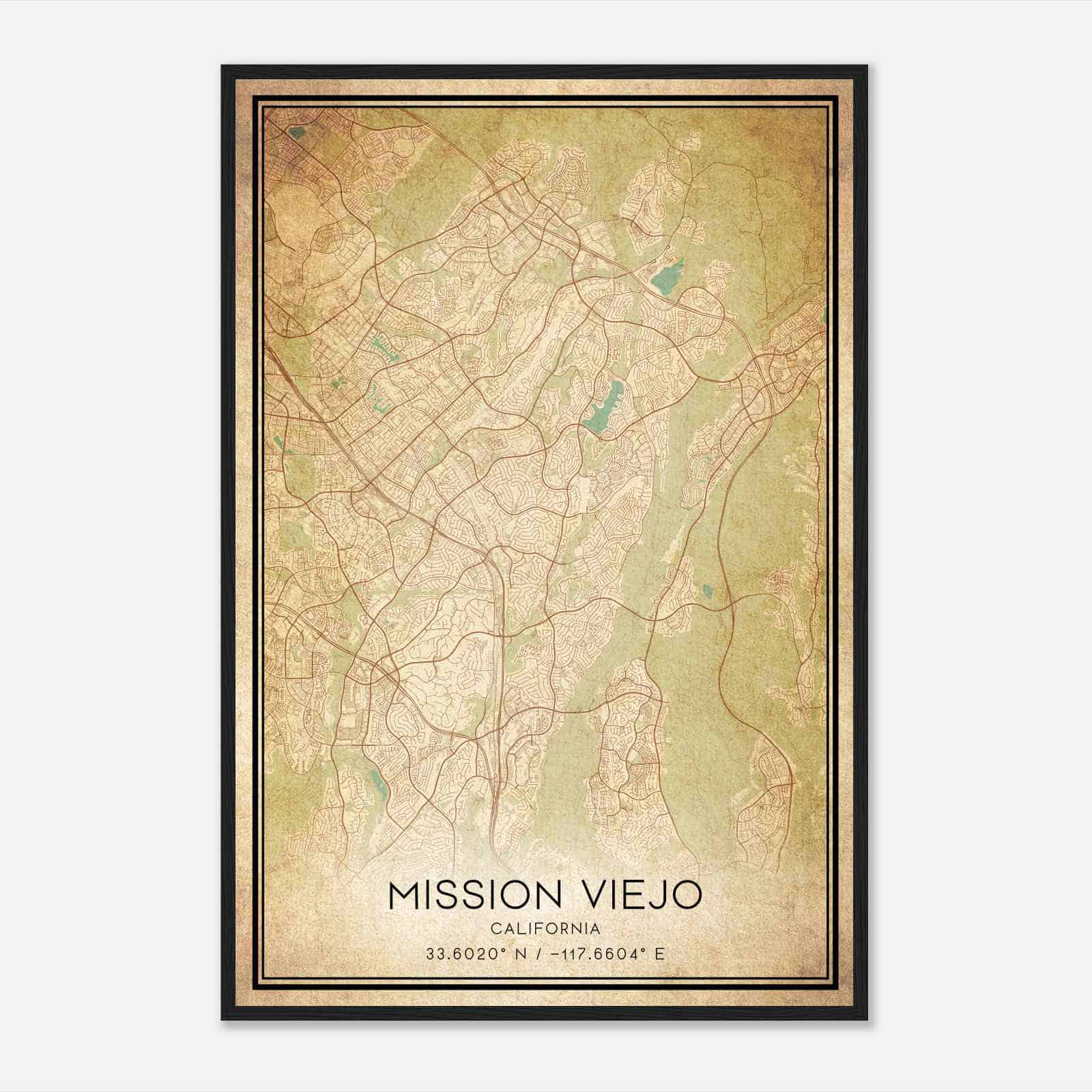 Vintage Mission Viejo California Map Poster, Modern Home Decor Wall Art Print