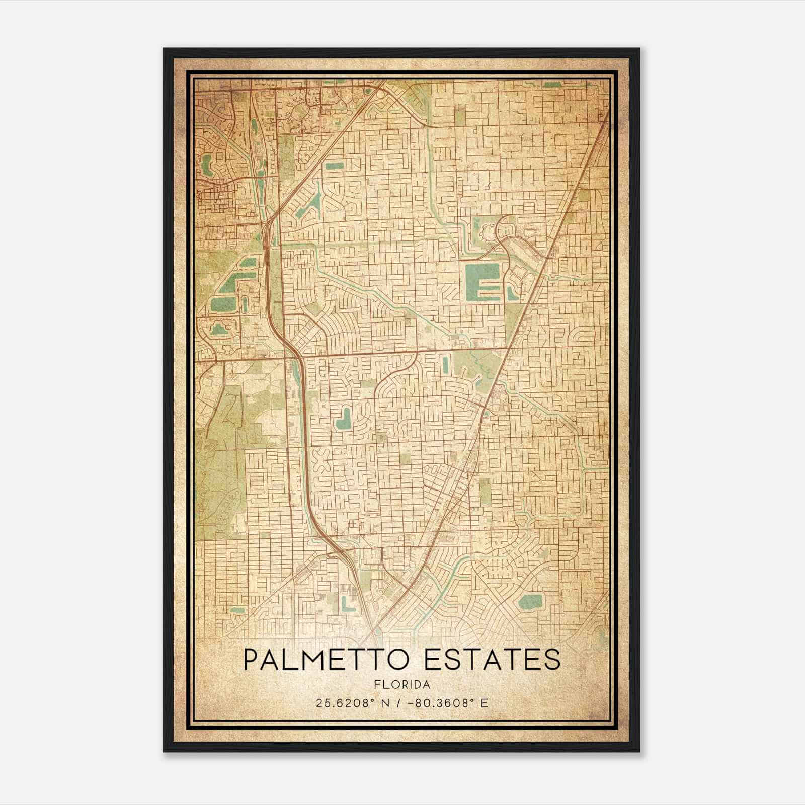 Vintage Palmetto Estates Florida Map Poster, Modern Home Decor Wall Art Print