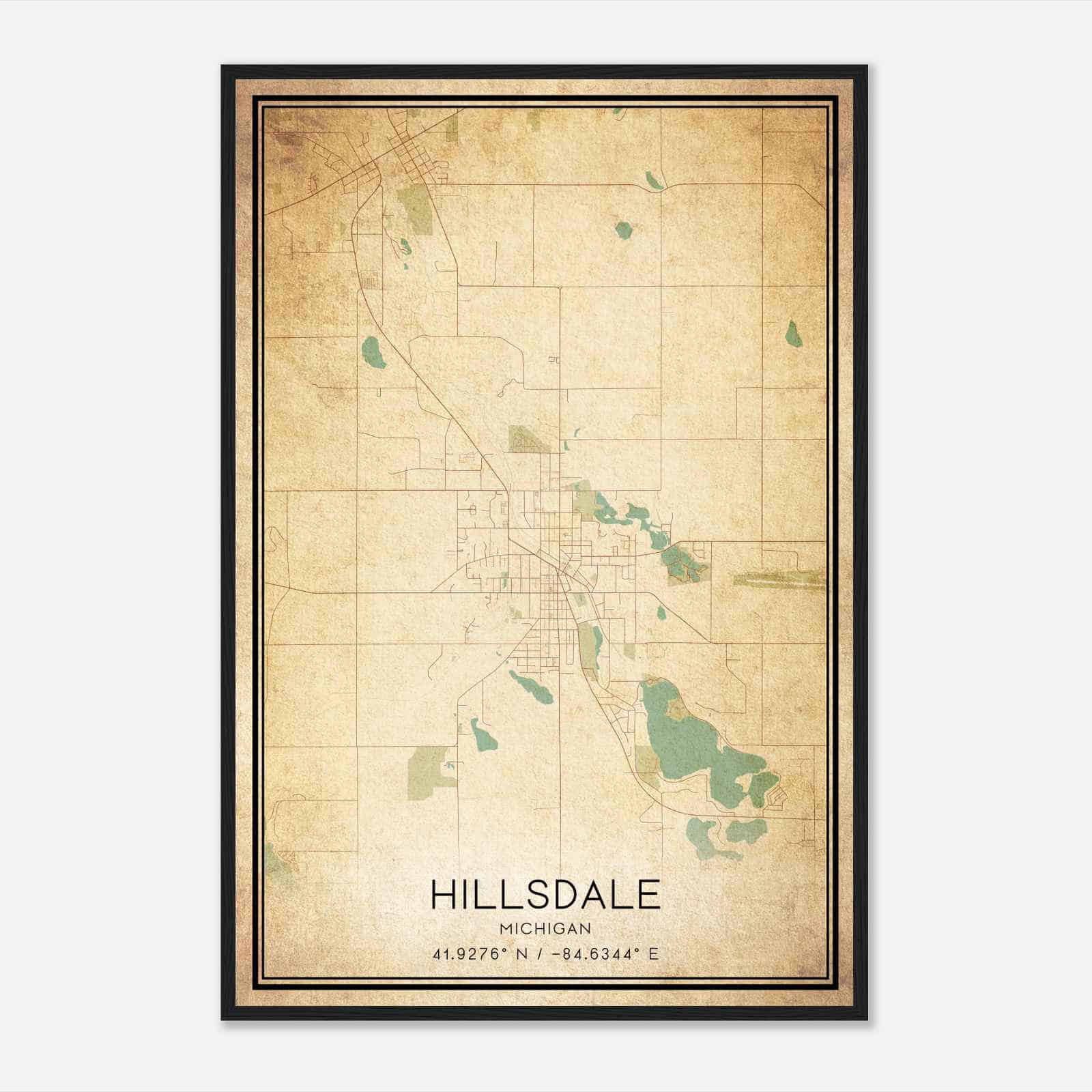 Vintage Hillsdale Michigan Map Poster, Modern Home Decor Wall Art Print