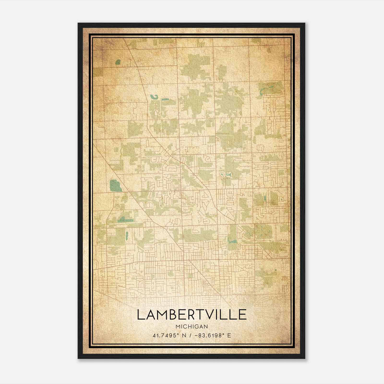 Vintage Lambertville Michigan Map Poster, Modern Home Decor Wall Art Print