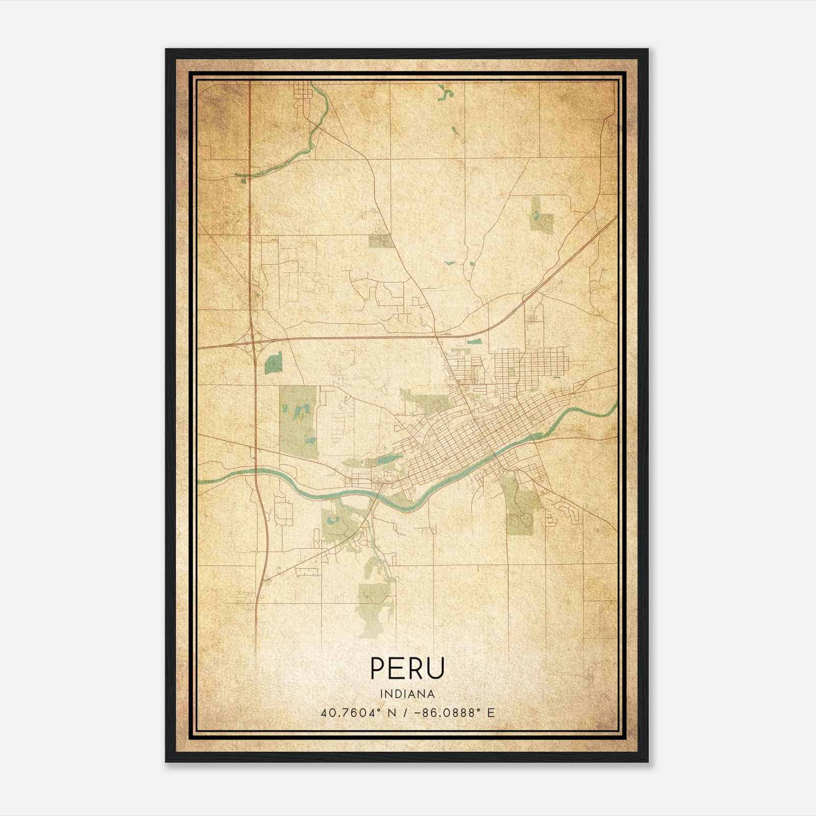 Vintage Peru Indiana Map Poster, Modern Home Decor Wall Art Print