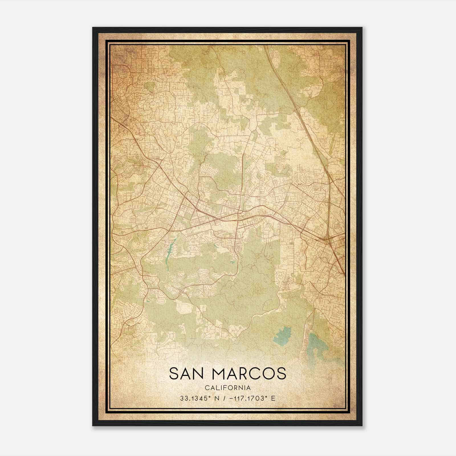 Vintage San Marcos California Map Poster, Modern Home Decor Wall Art Print