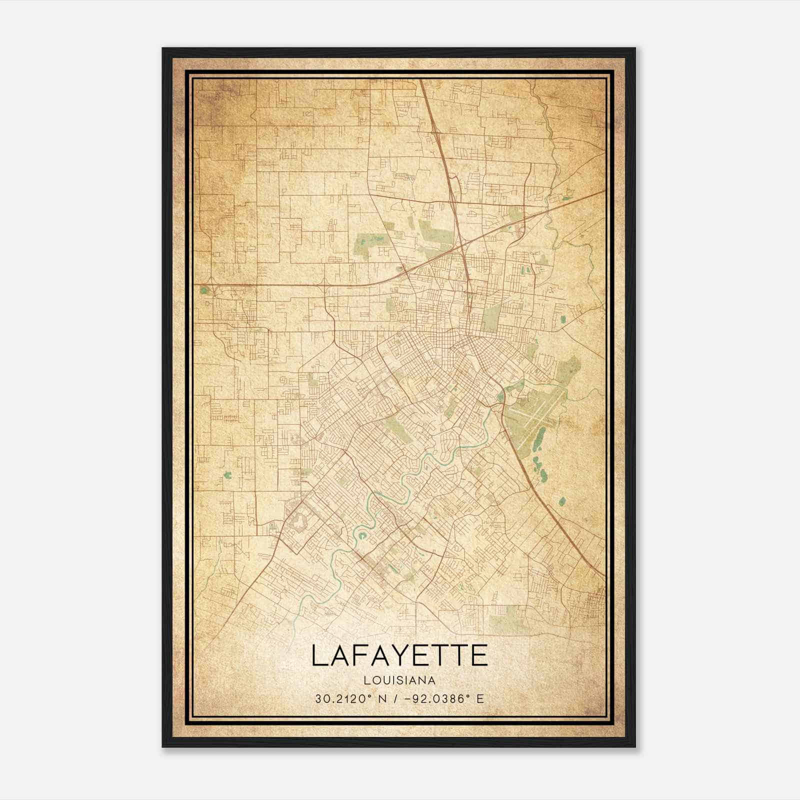 Vintage Lafayette Louisiana Map Poster, Modern Home Decor Wall Art Print