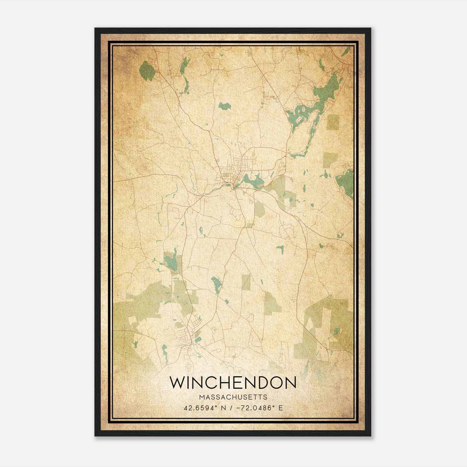 Vintage Winchendon Massachusetts Map Poster, Modern Home Decor Wall Art Print