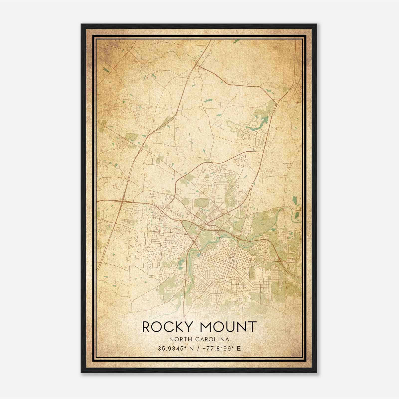 Vintage Rocky Mount North Carolina Map Poster, Modern Home Decor Wall Art Print
