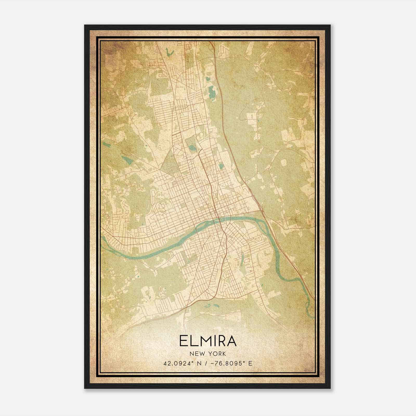Vintage Elmira New York Map Poster, Modern Home Decor Wall Art Print