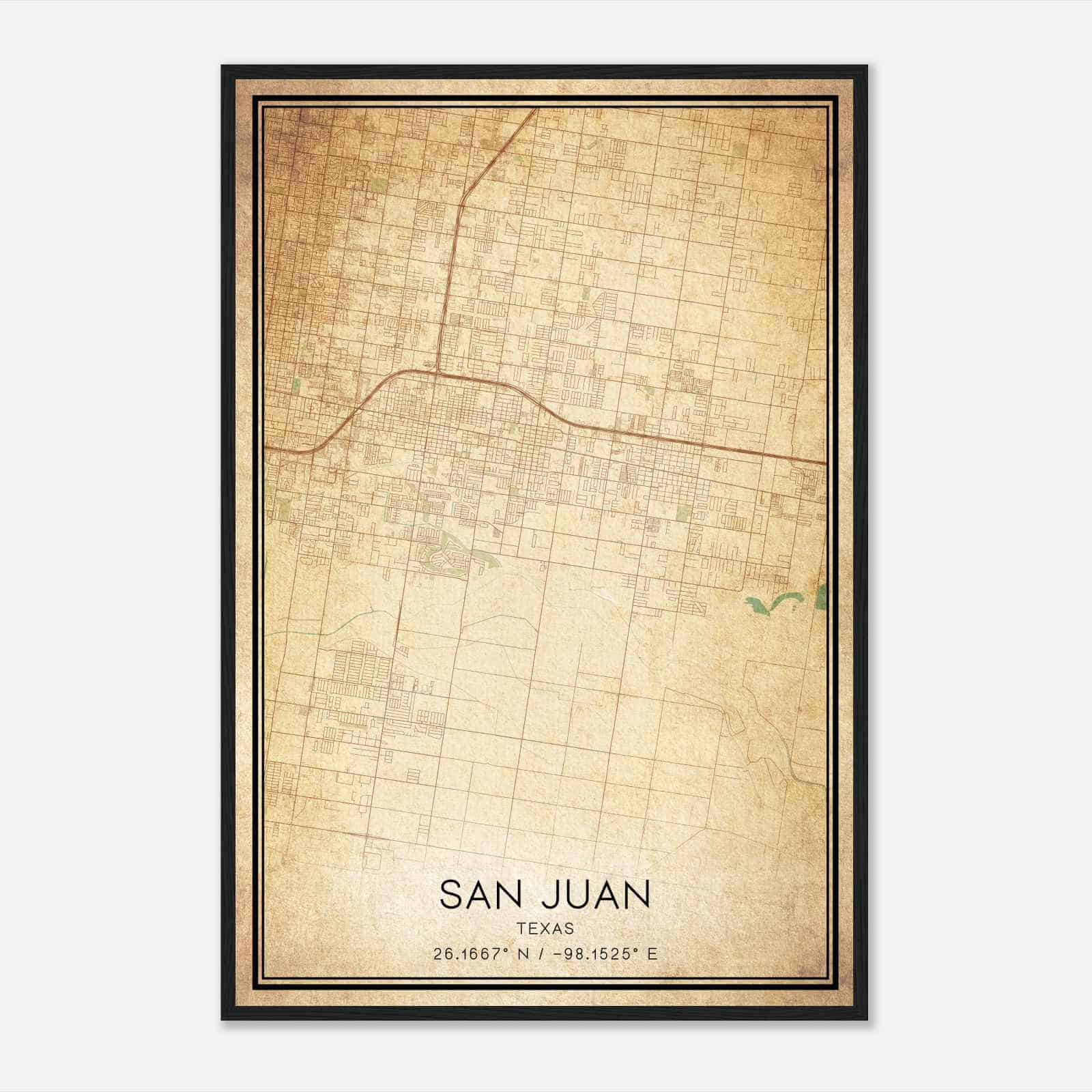 Vintage San Juan Texas Map Poster, Modern Home Decor Wall Art Print