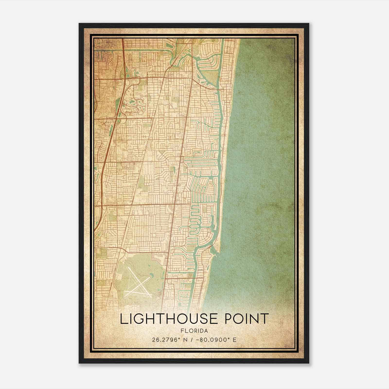 Vintage Lighthouse Point Florida Map Poster, Modern Home Decor Wall Art Print