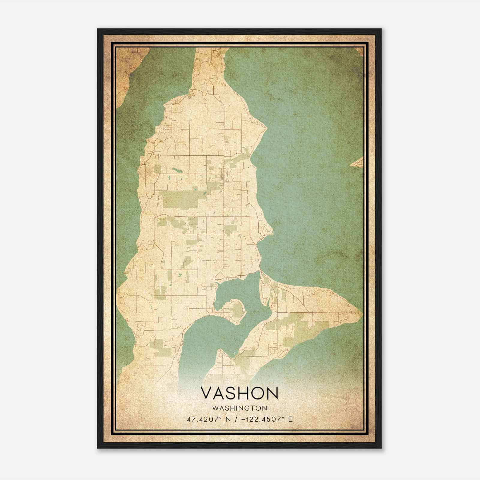 Vintage Vashon Washington Map Poster, Modern Home Decor Wall Art Print