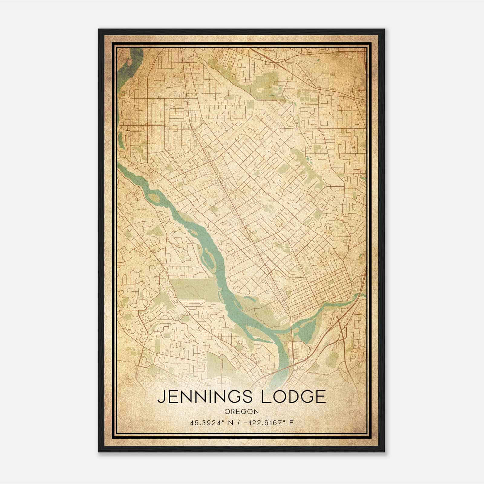 Vintage Jennings Lodge Oregon Map Poster, Modern Home Decor Wall Art Print