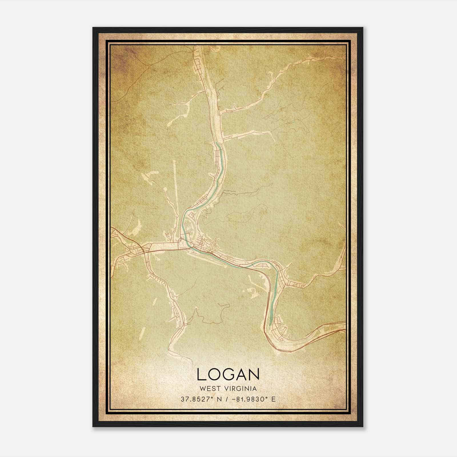 Vintage Logan West Virginia Map Poster, Modern Home Decor Wall Art Print