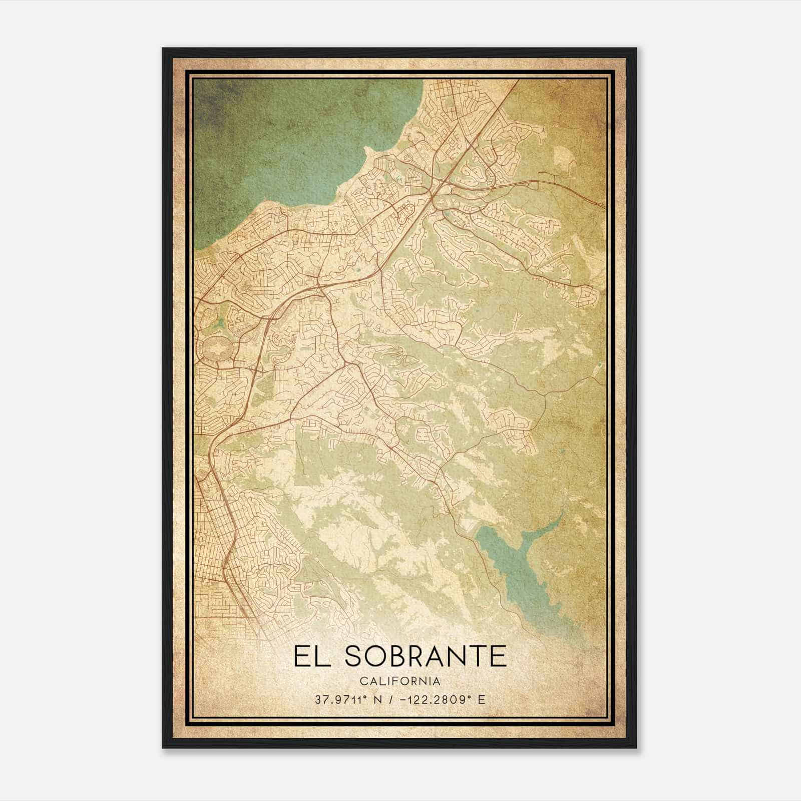 Vintage El Sobrante California Map Poster, Modern Home Decor Wall Art Print