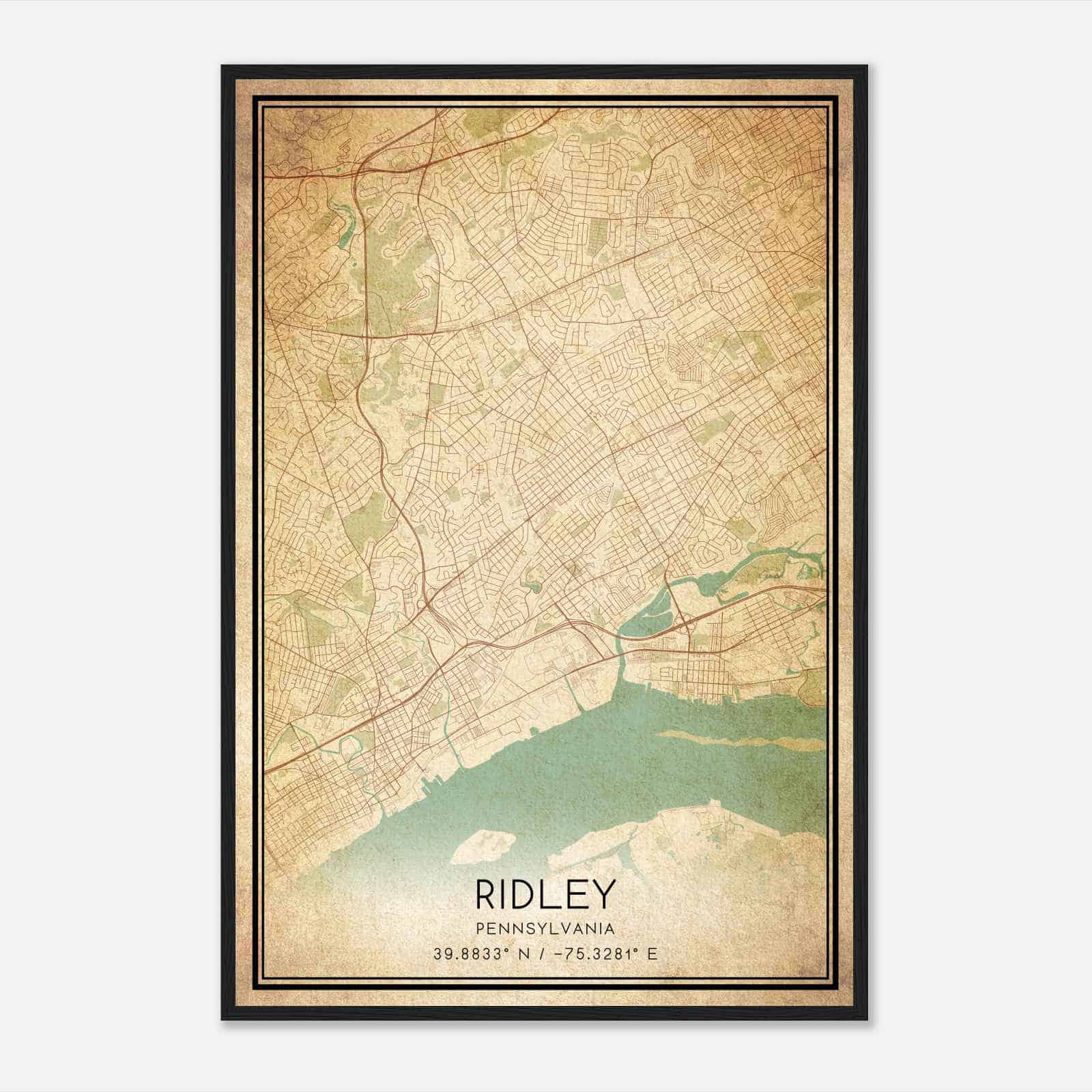 Vintage Ridley Pennsylvania Map Poster, Modern Home Decor Wall Art Print