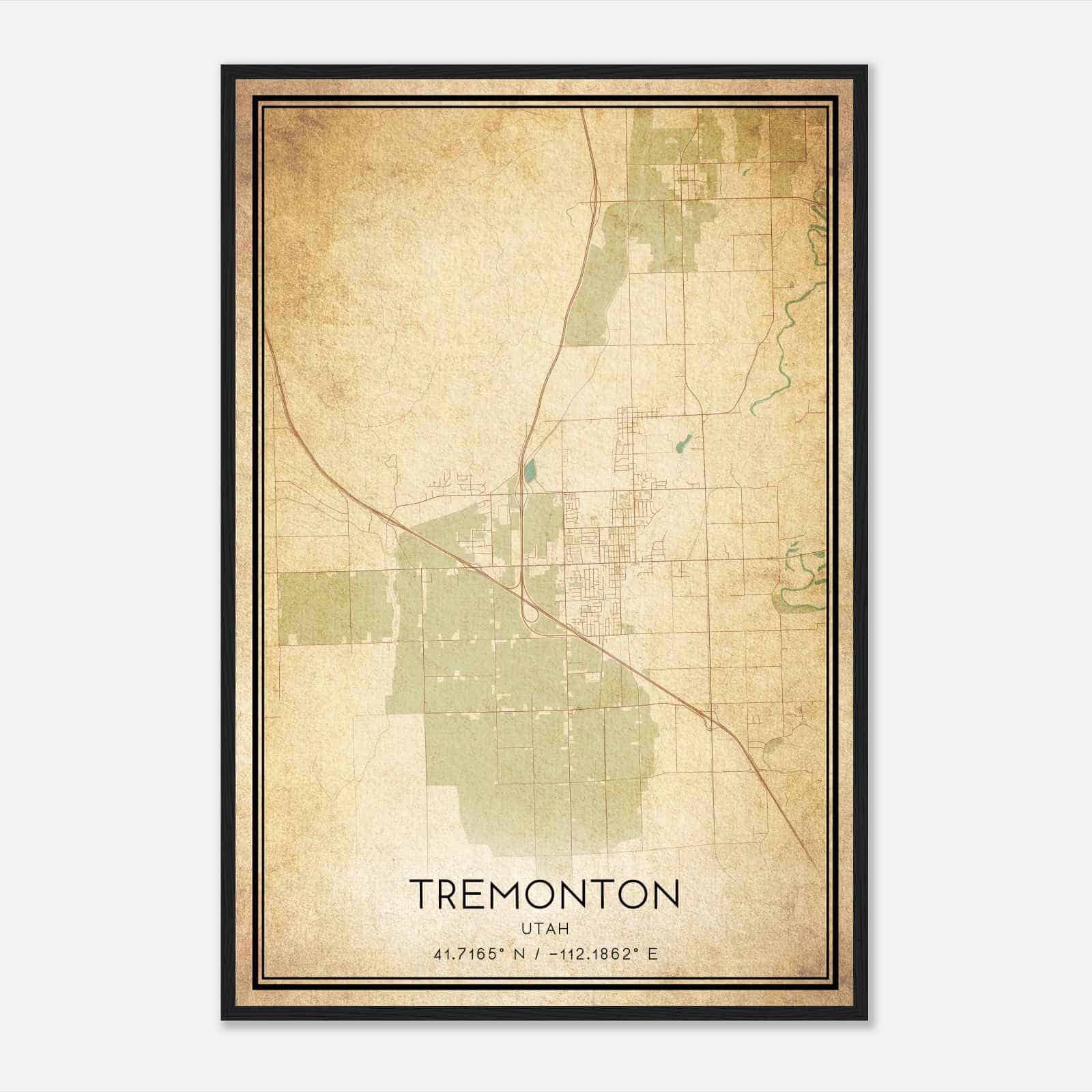 Vintage Tremonton Utah Map Poster, Modern Home Decor Wall Art Print