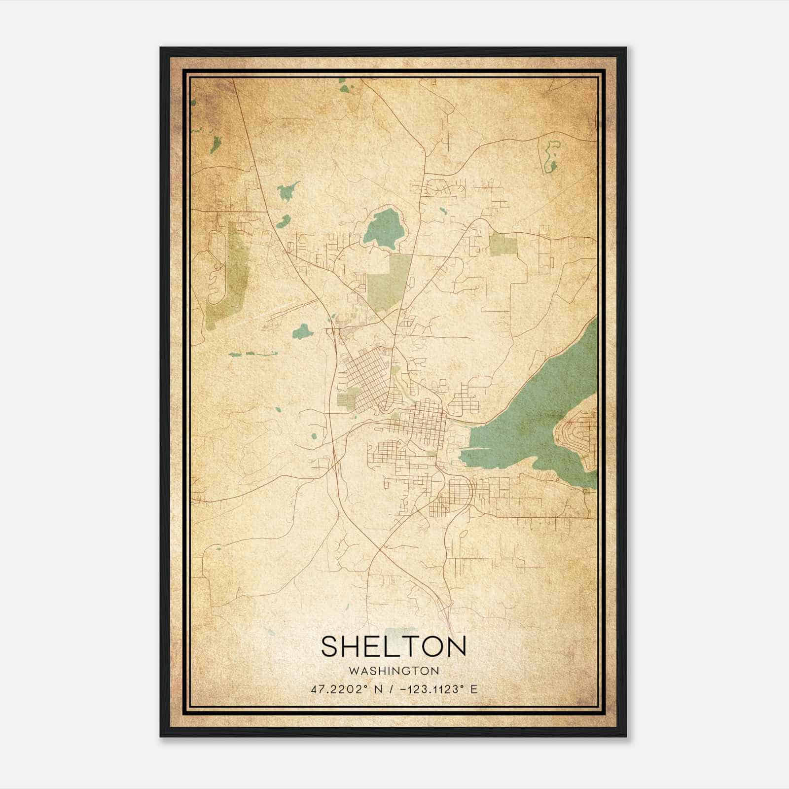 Vintage Shelton Washington Map Poster, Modern Home Decor Wall Art Print