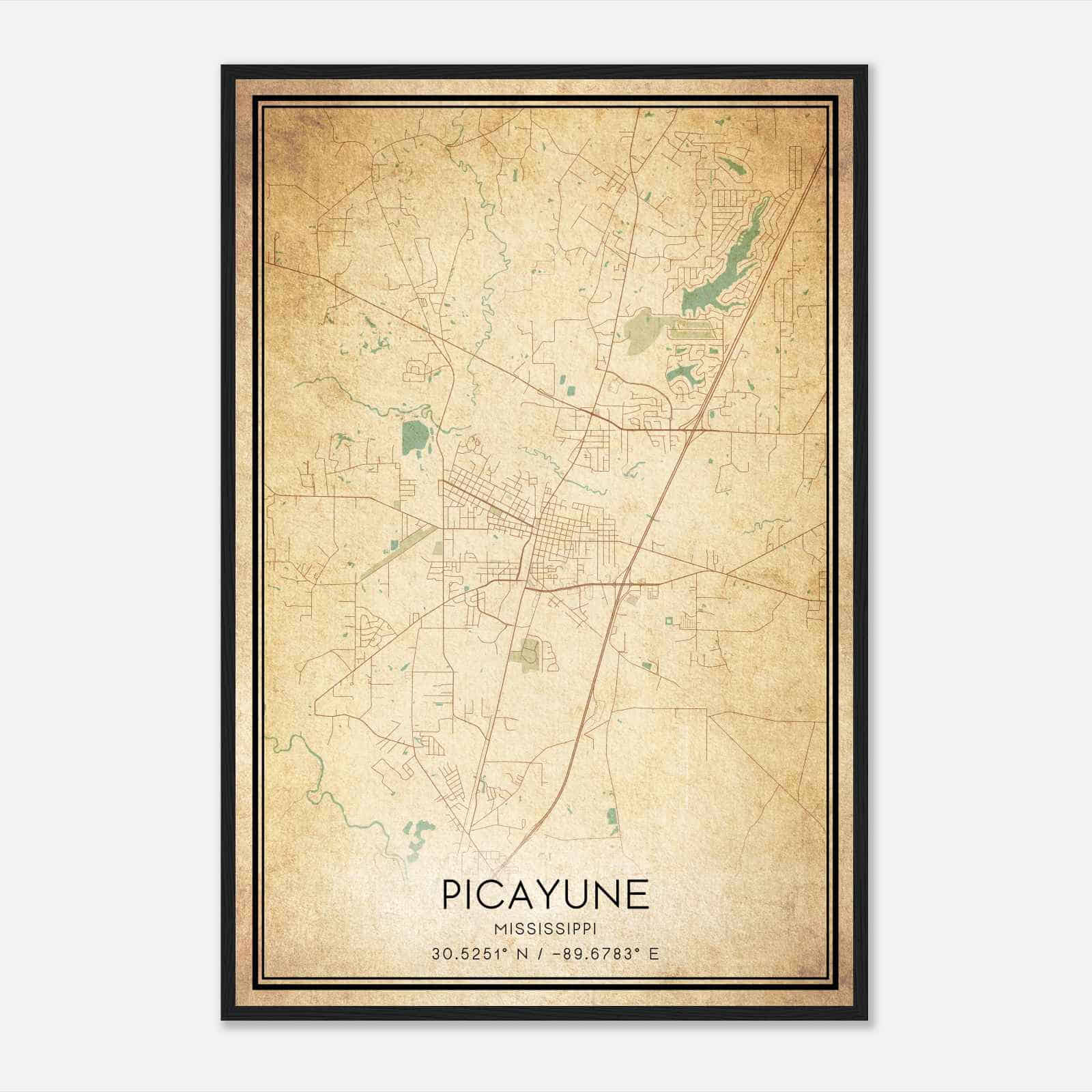 Vintage Picayune Mississippi Map Poster, Modern Home Decor Wall Art Print