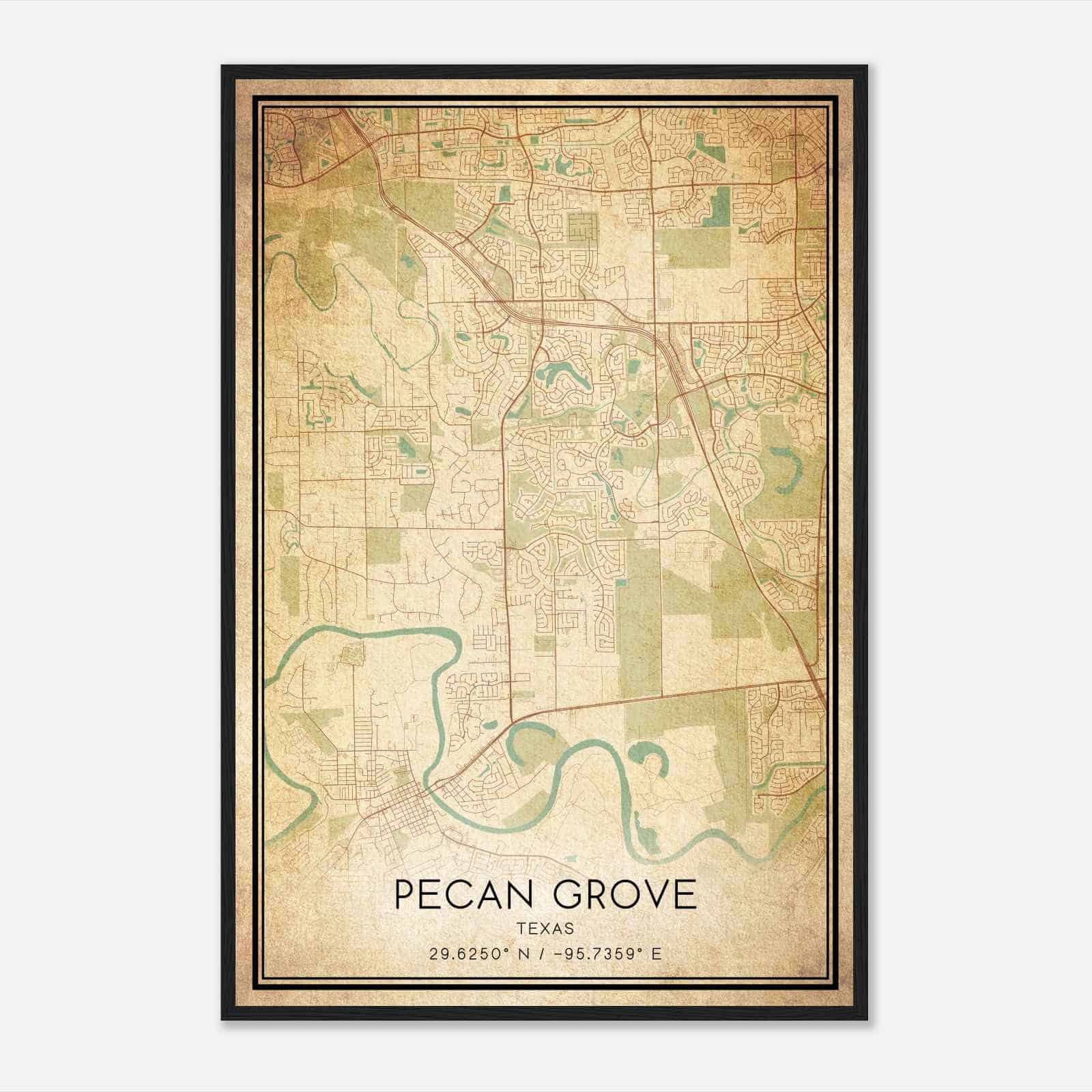 Vintage Pecan Grove Texas Map Poster, Modern Home Decor Wall Art Print