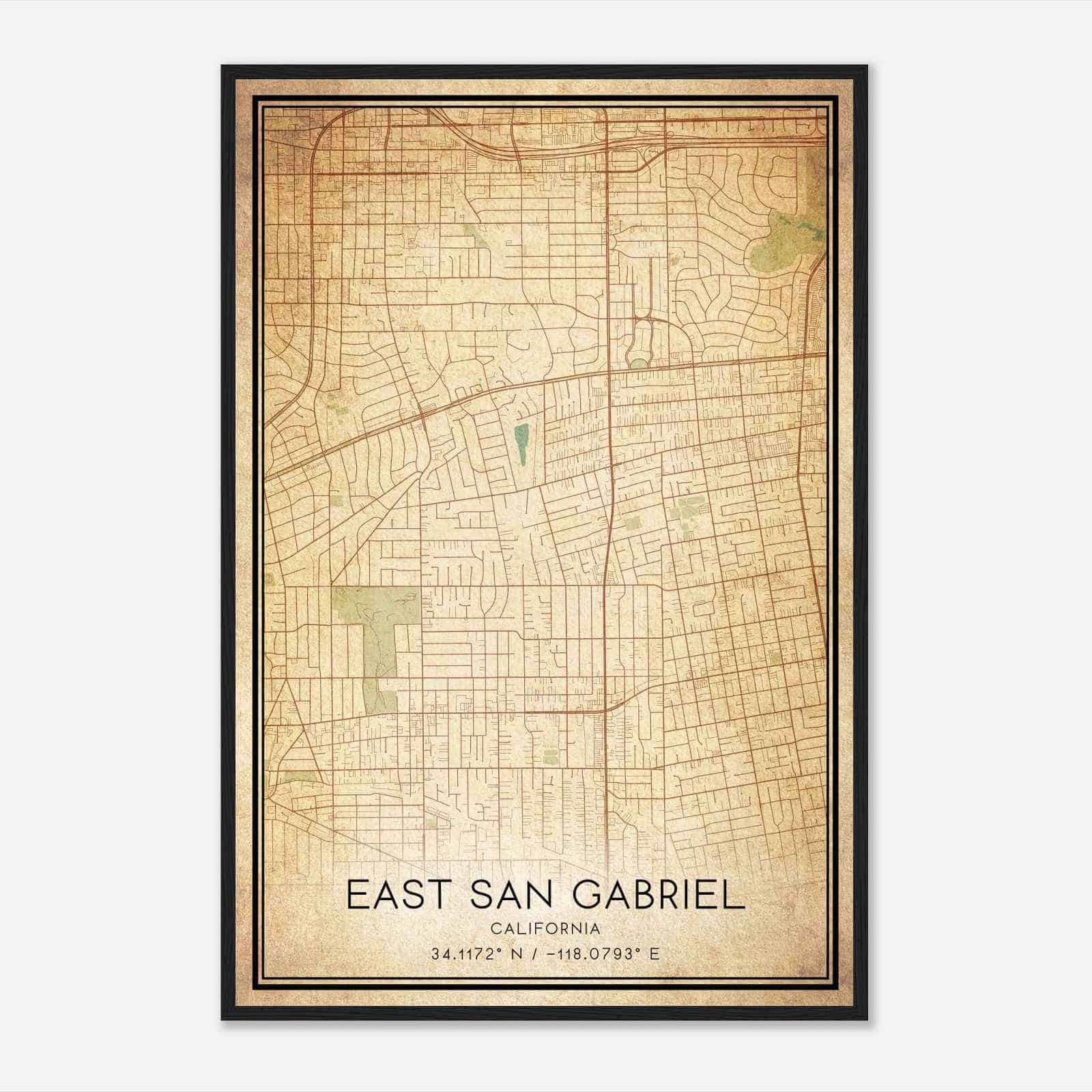 Vintage East San Gabriel California Map Poster, Modern Home Decor Wall Art Print