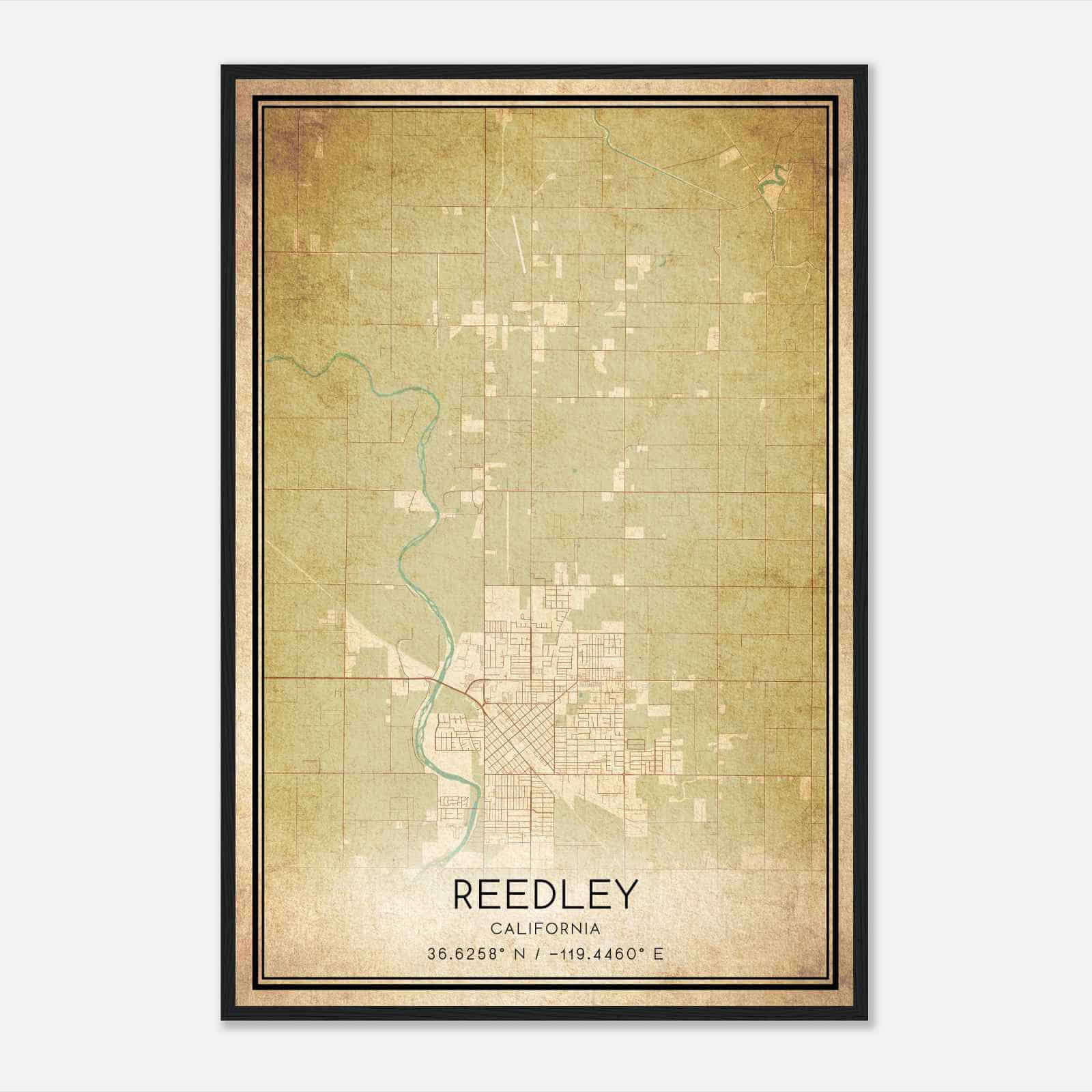 Vintage Reedley California Map Poster, Modern Home Decor Wall Art Print