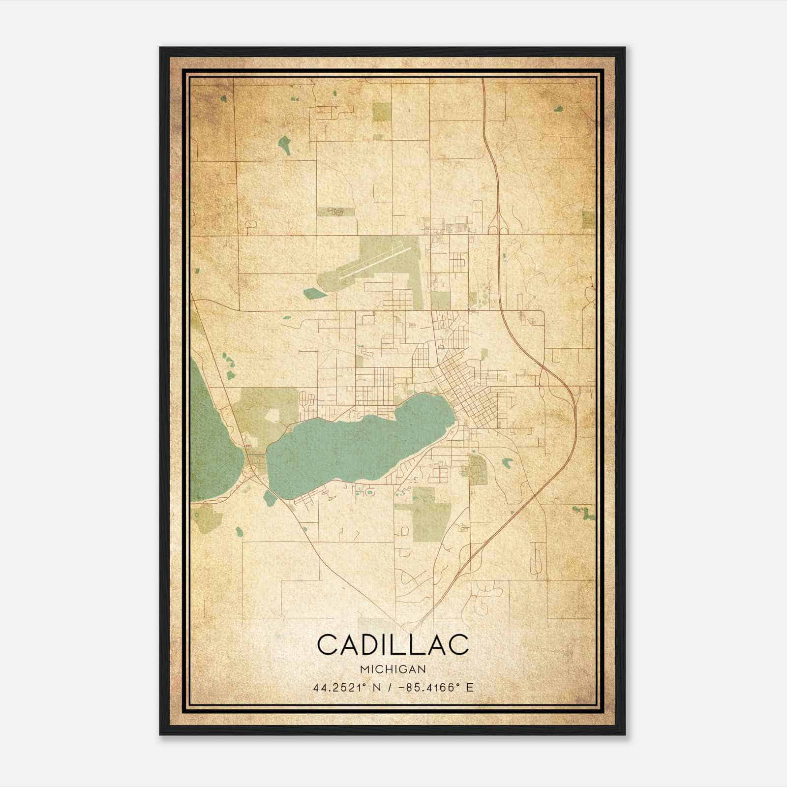 Vintage Cadillac Michigan Map Poster, Modern Home Decor Wall Art Print Vintage Cadillac Michigan Map Poster, Modern Home Decor Wall Art Print