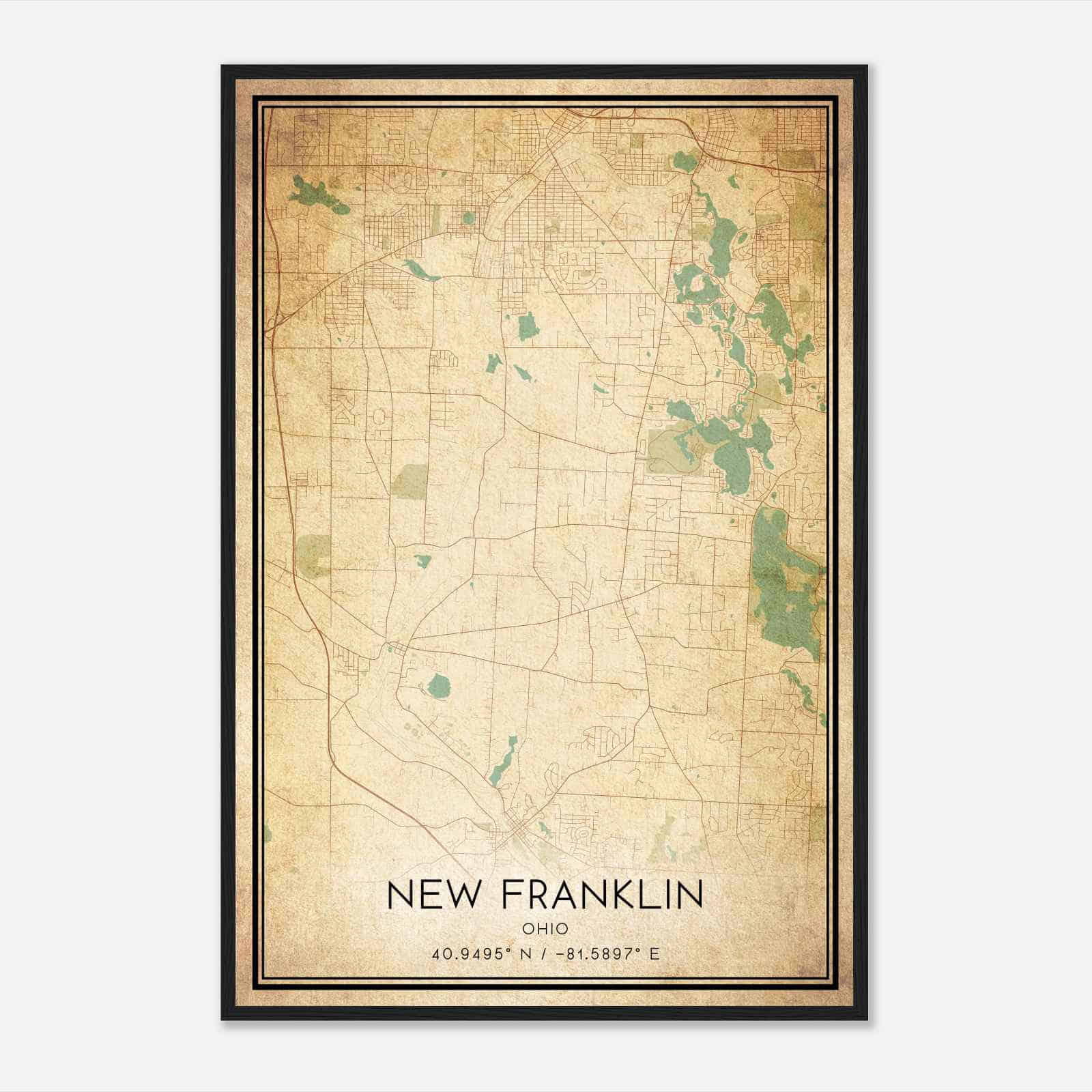 Vintage New Franklin Ohio Map Poster, Modern Home Decor Wall Art Print