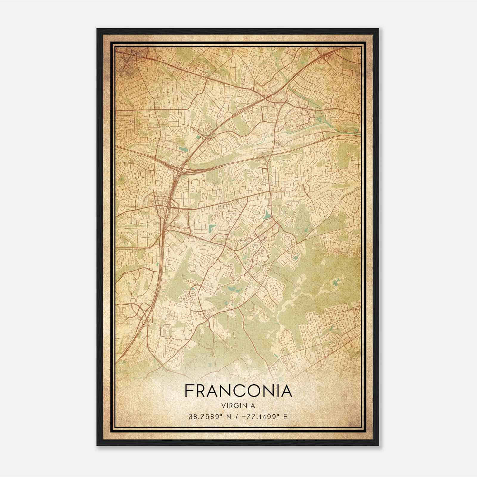 Vintage Franconia Virginia Map Poster, Modern Home Decor Wall Art Print