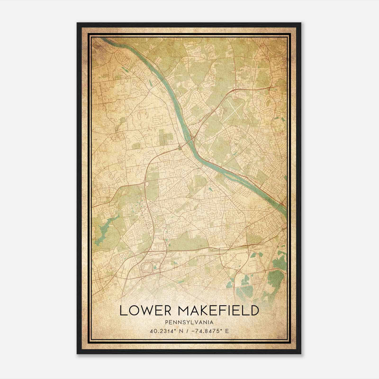 Vintage Lower Makefield Pennsylvania Map Poster, Modern Home Decor Wall Art Print