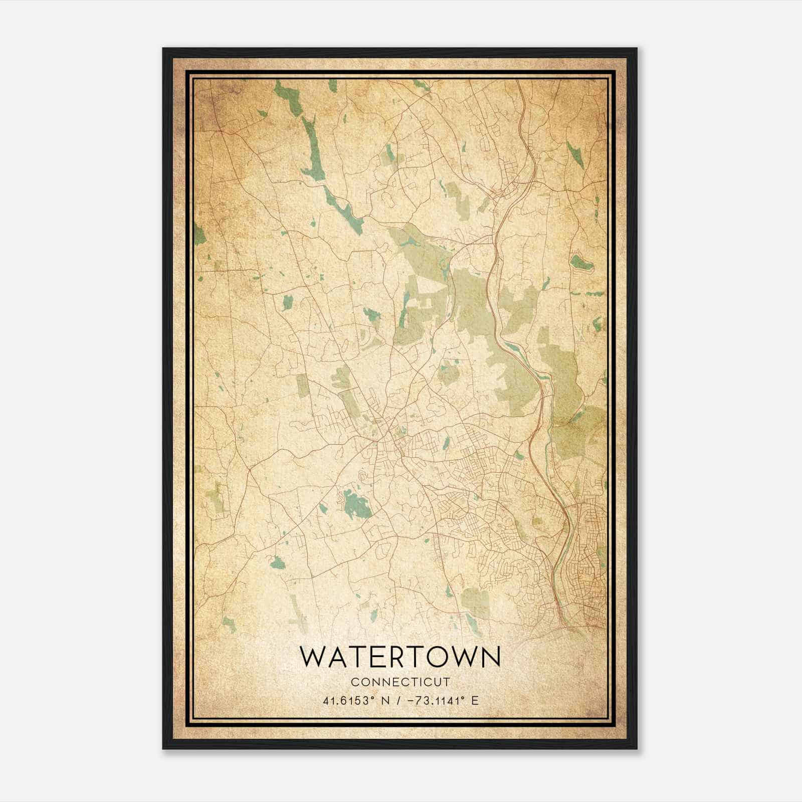 Vintage Watertown Connecticut Map Poster, Modern Home Decor Wall Art Print