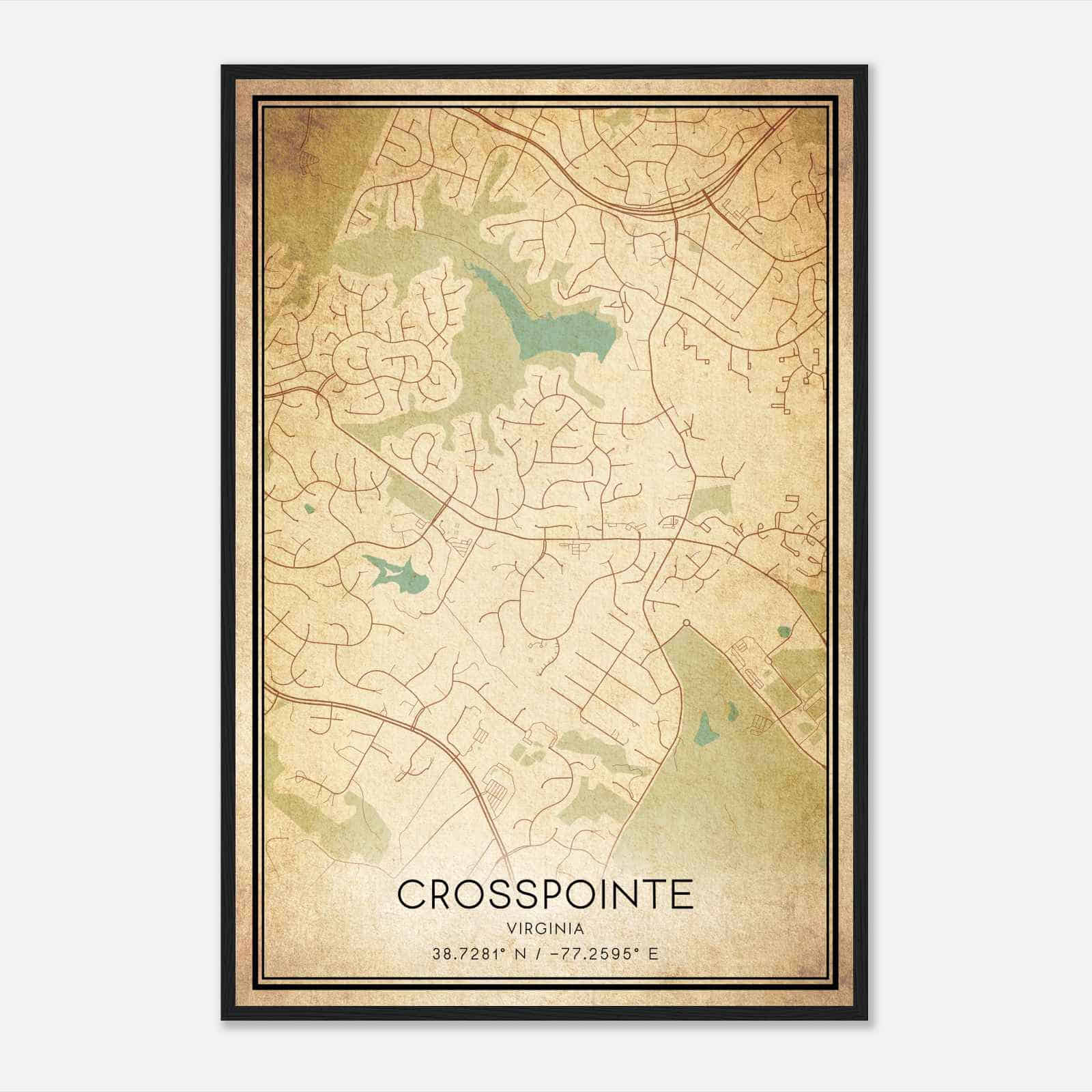 Vintage Crosspointe Virginia Map Poster, Modern Home Decor Wall Art Print