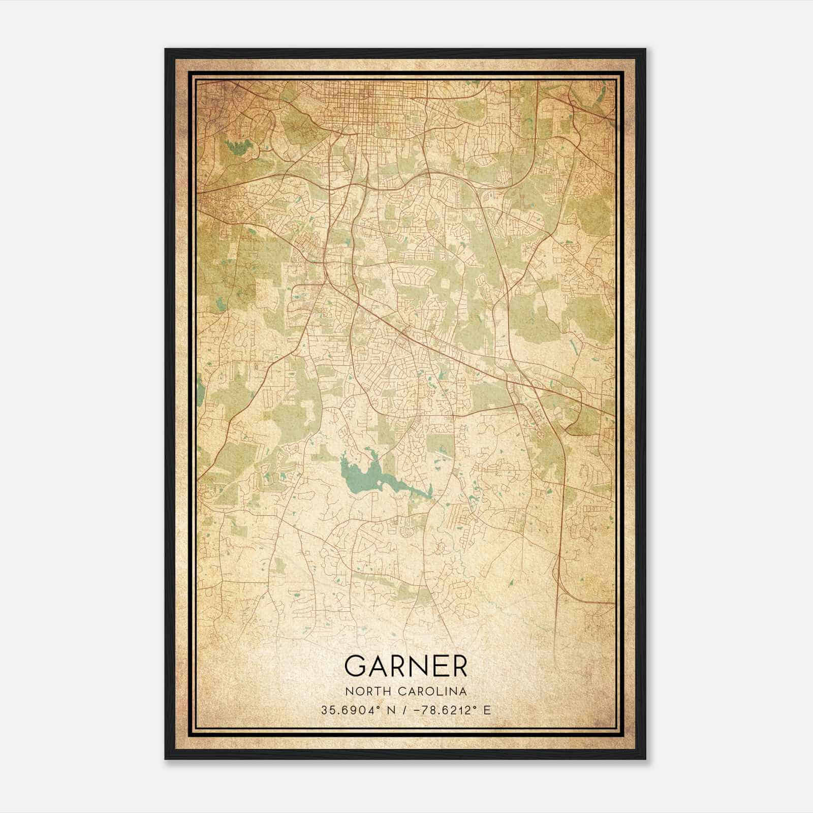 Vintage Garner North Carolina Map Poster, Modern Home Decor Wall Art Print