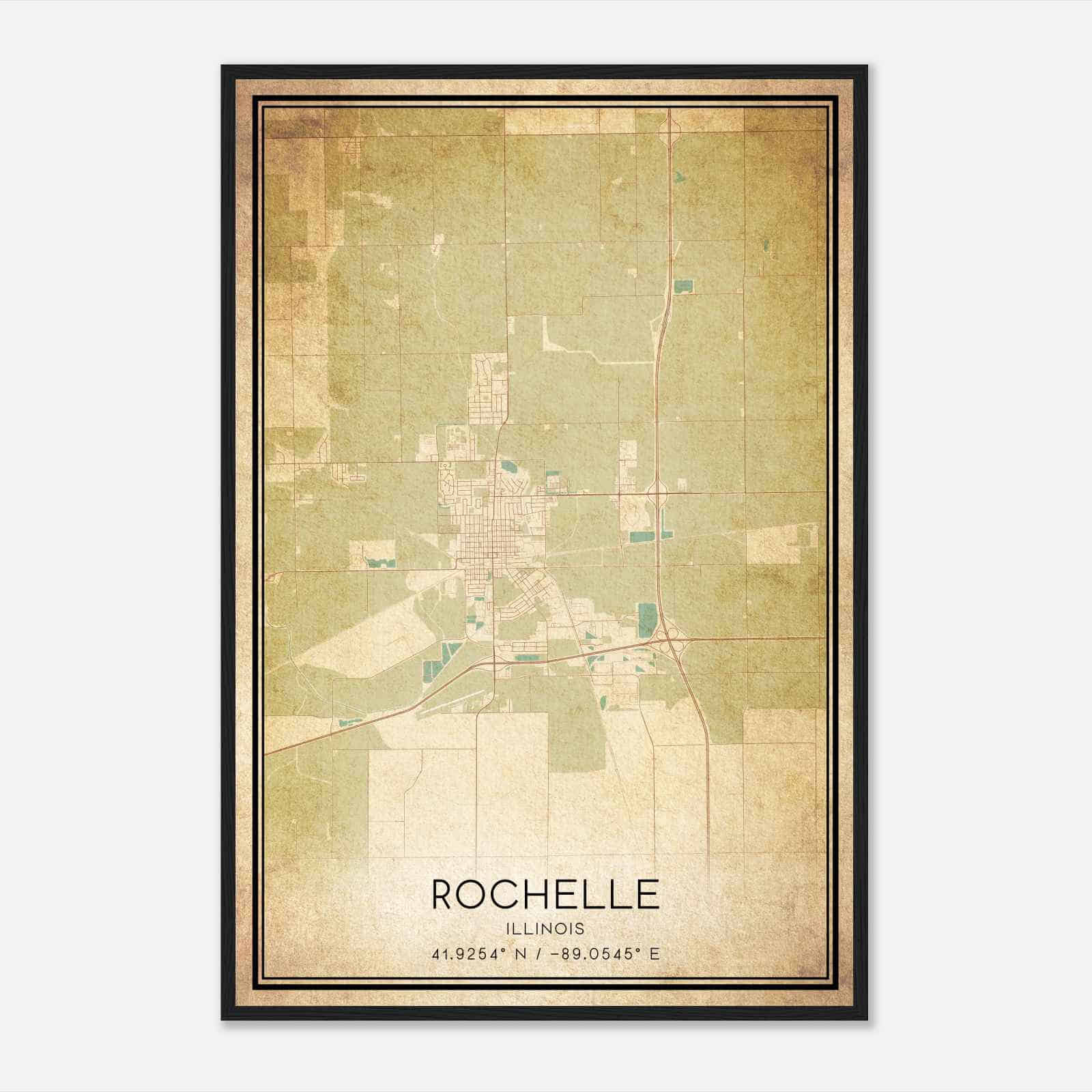 Vintage Rochelle Illinois Map Poster, Modern Home Decor Wall Art Print