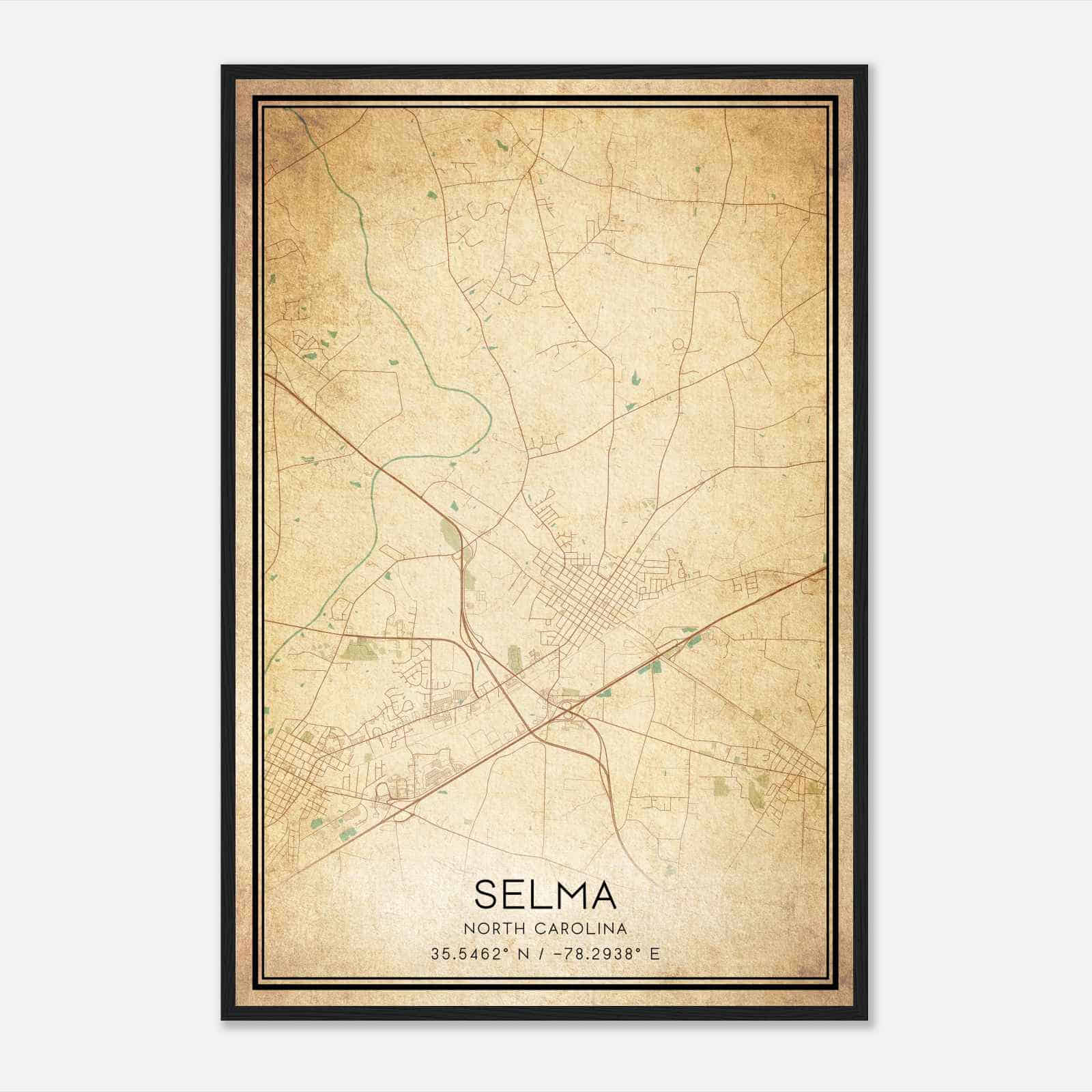 Vintage Selma North Carolina Map Poster, Modern Home Decor Wall Art Print