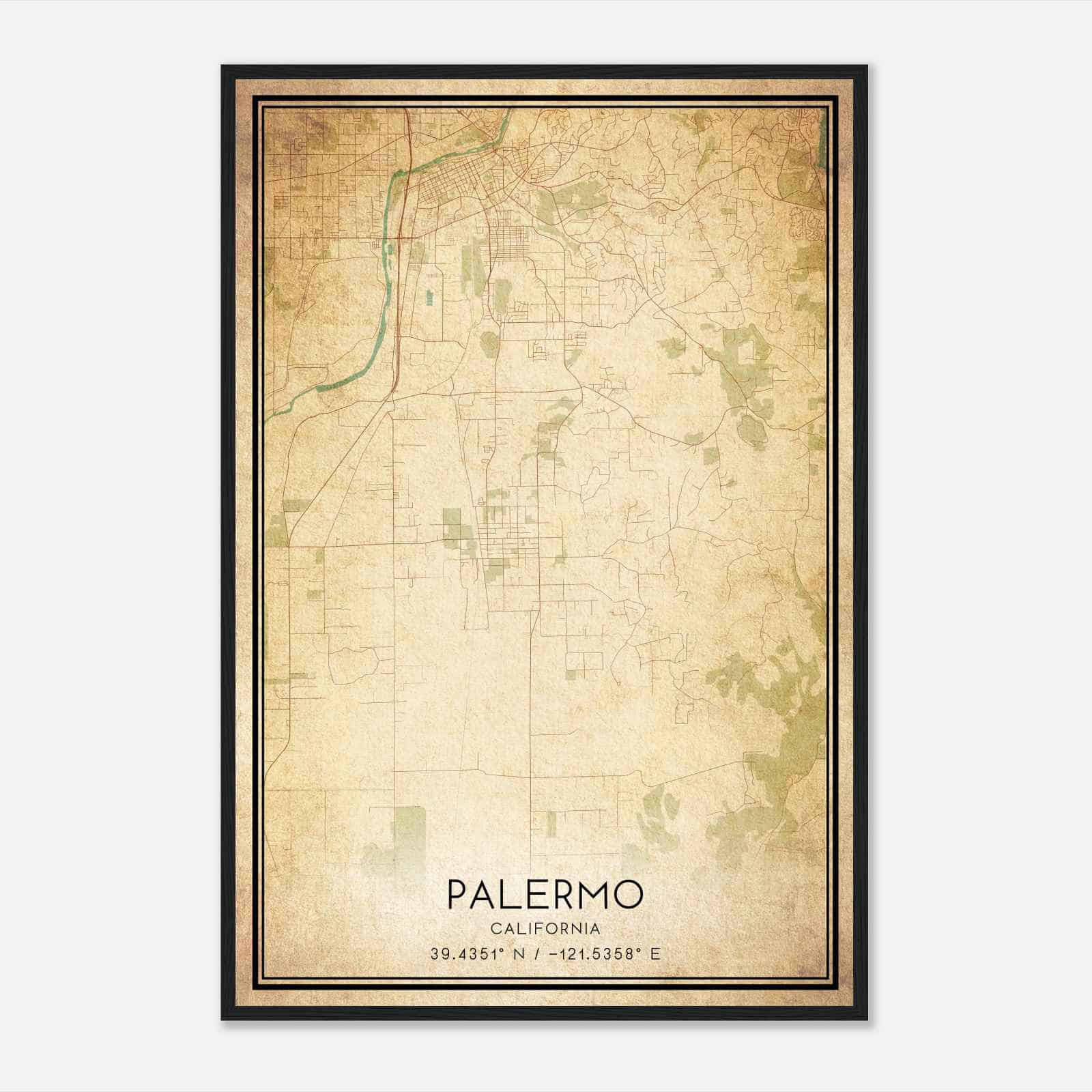 Vintage Palermo California Map Poster, Modern Home Decor Wall Art Print