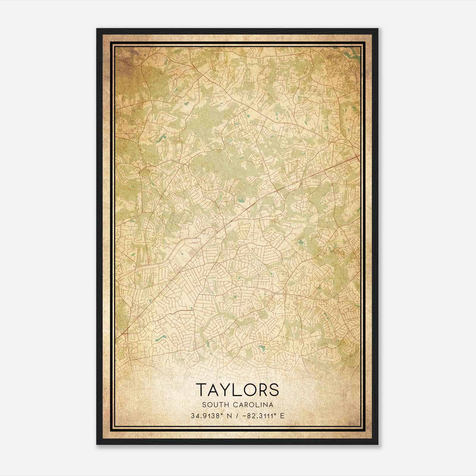 Vintage Taylors South Carolina Map Poster, Modern Home Decor Wall Art Print