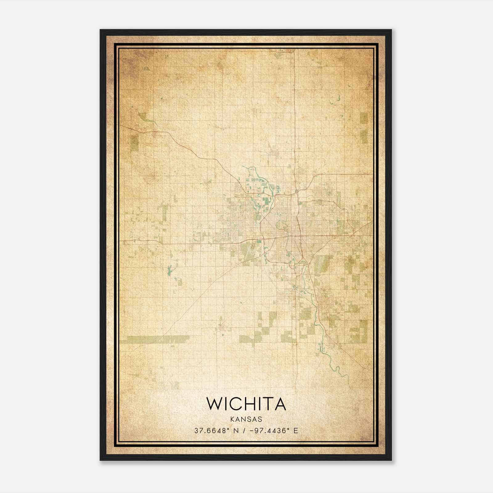 Vintage Wichita Kansas Map Poster, Modern Home Decor Wall Art Print