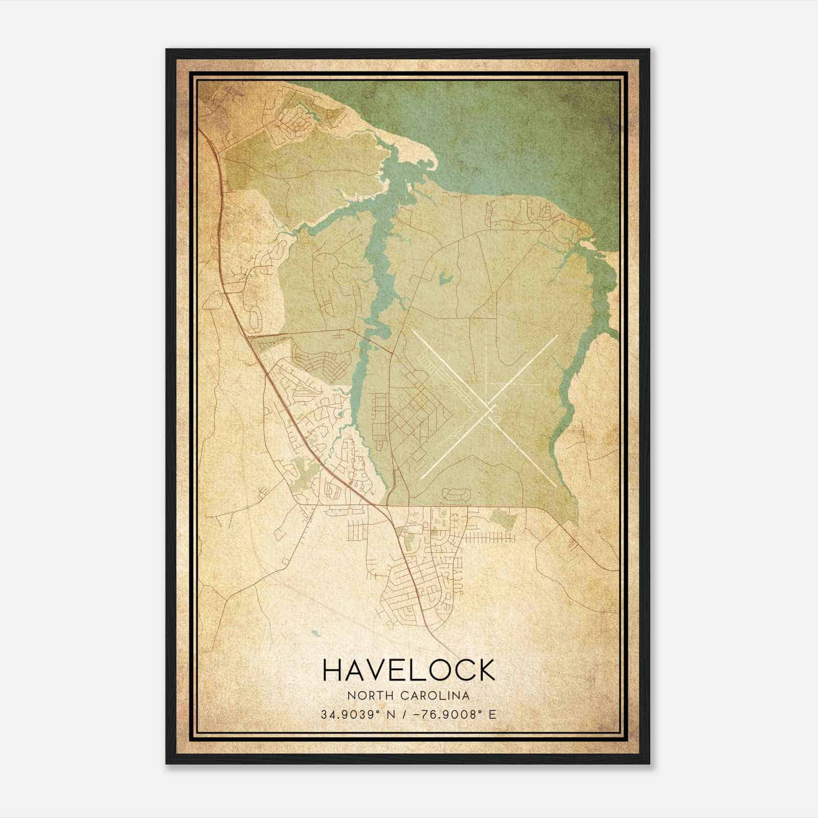Vintage Havelock North Carolina Map Poster, Modern Home Decor Wall Art Print