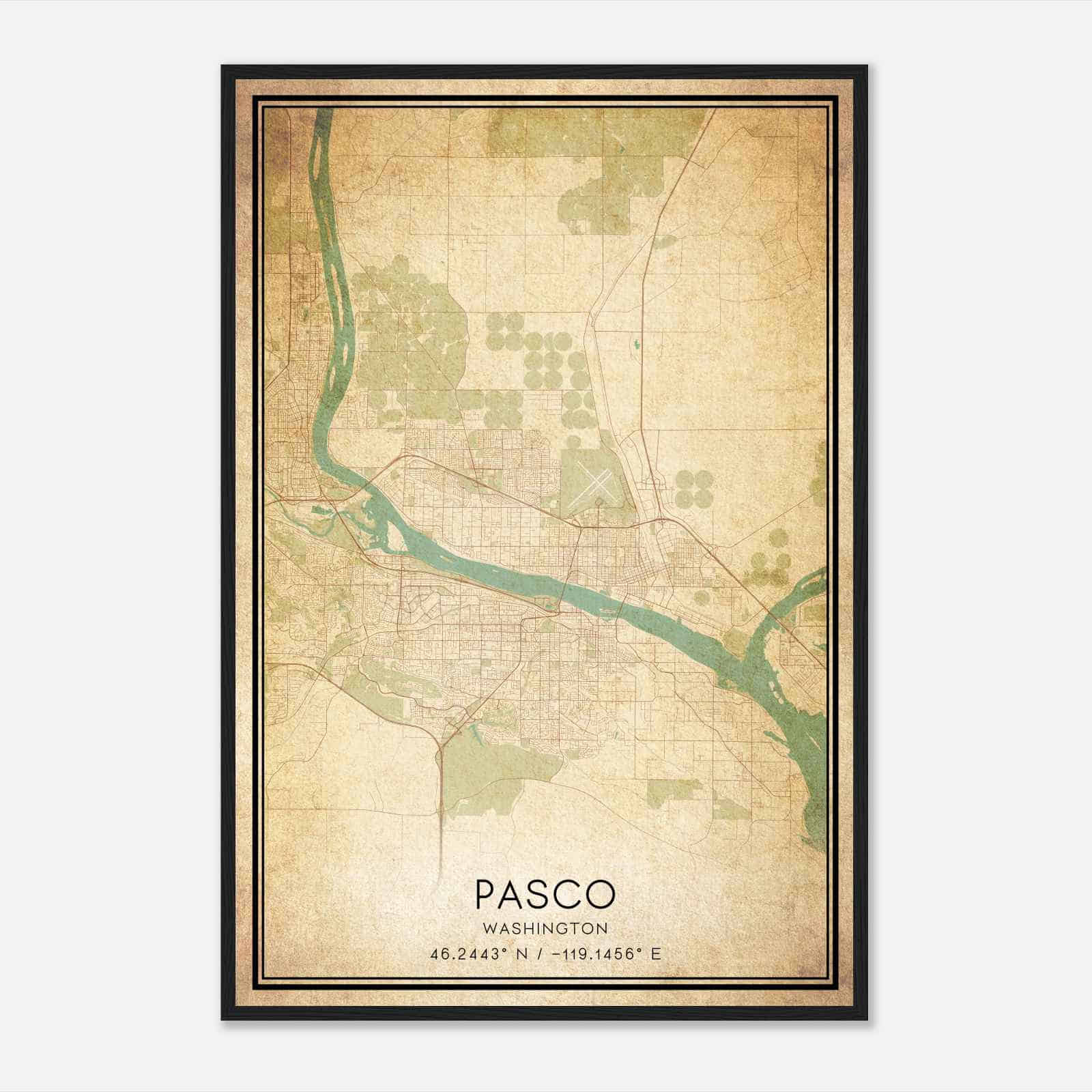 Vintage Pasco Washington Map Poster, Modern Home Decor Wall Art Print