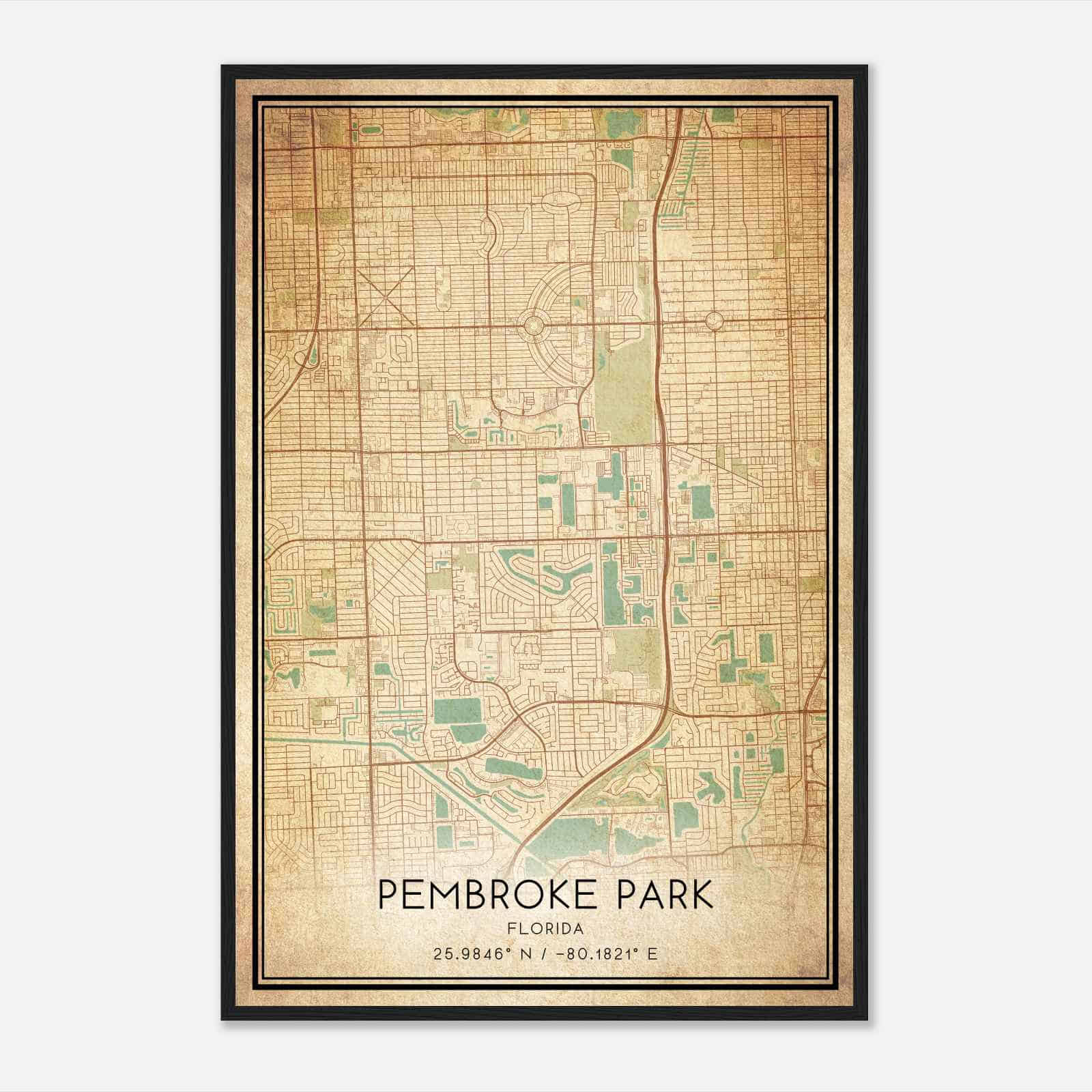 Vintage Pembroke Park Florida Map Poster, Modern Home Decor Wall Art Print