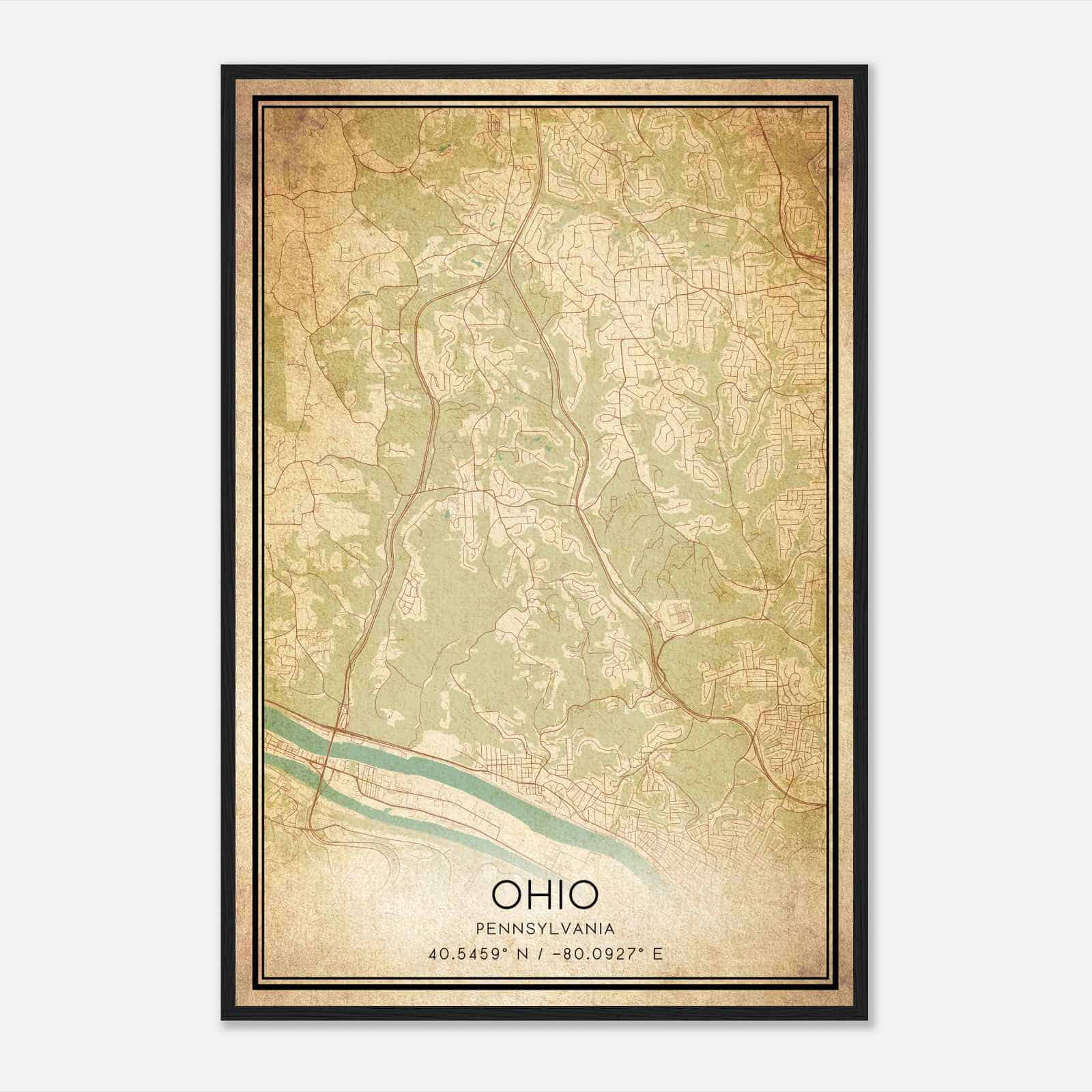 Vintage Ohio Pennsylvania Map Poster, Modern Home Decor Wall Art Print