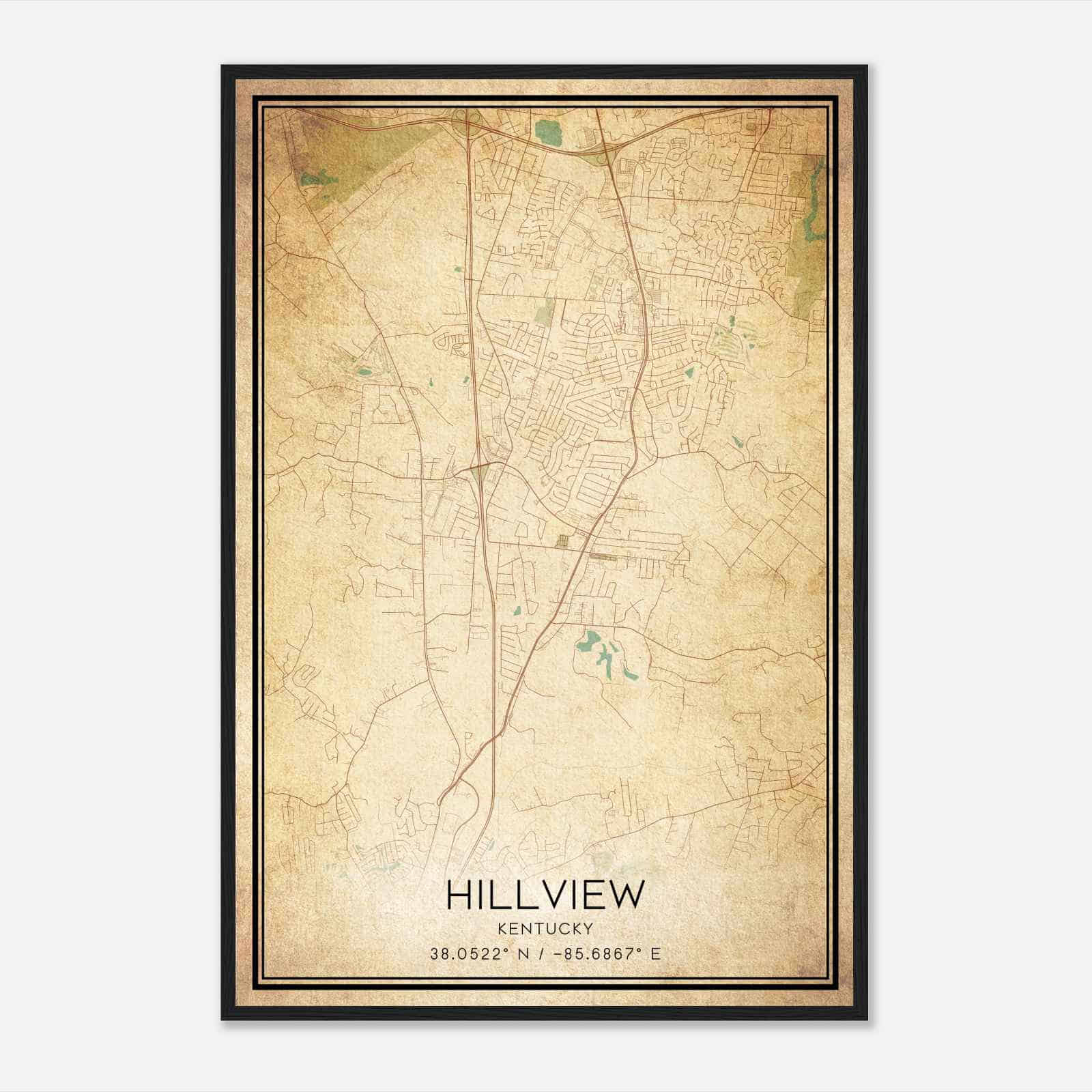 Vintage Hillview Kentucky Map Poster, Modern Home Decor Wall Art Print