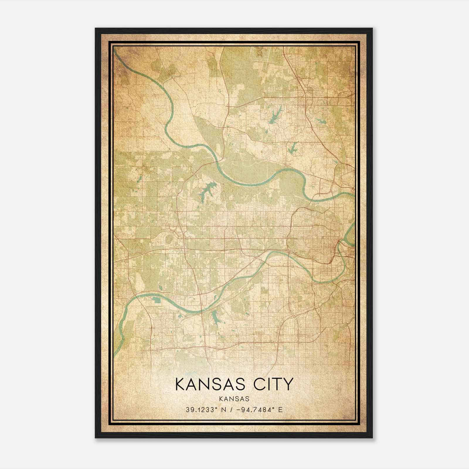 Vintage Kansas City Kansas Map Poster, Modern Home Decor Wall Art Print