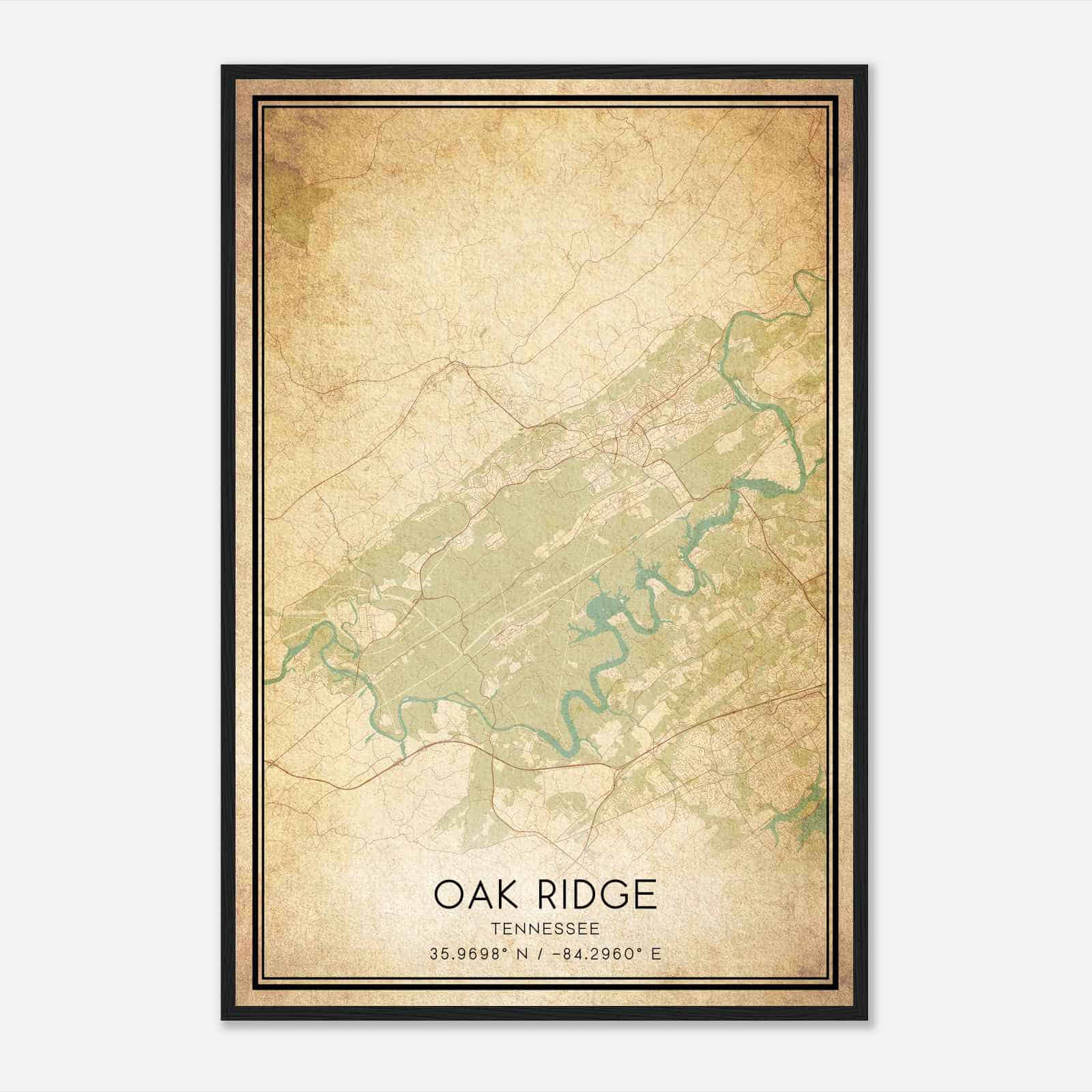 Vintage Oak Ridge Tennessee Map Poster, Modern Home Decor Wall Art Print