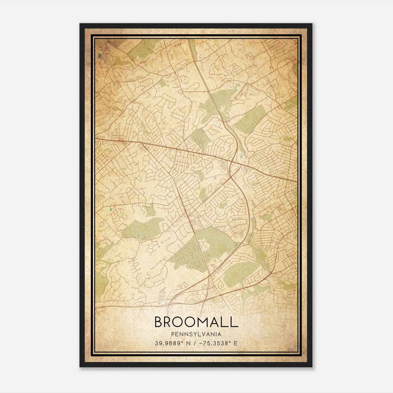 Vintage Broomall Pennsylvania Map Poster, Modern Home Decor Wall Art