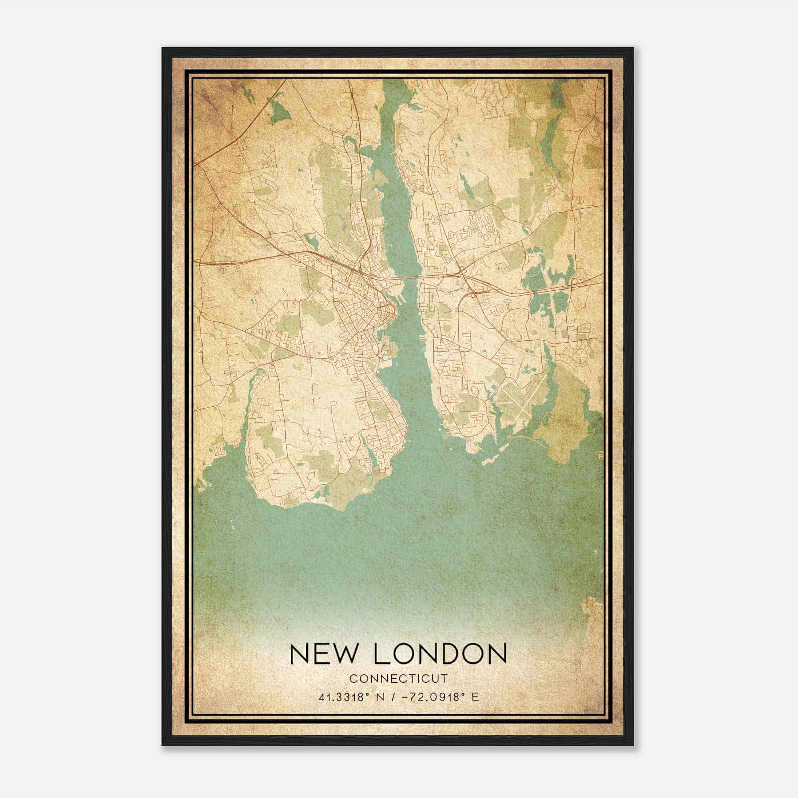 Vintage New London Connecticut Map Poster, Modern Home Decor Wall Art Print