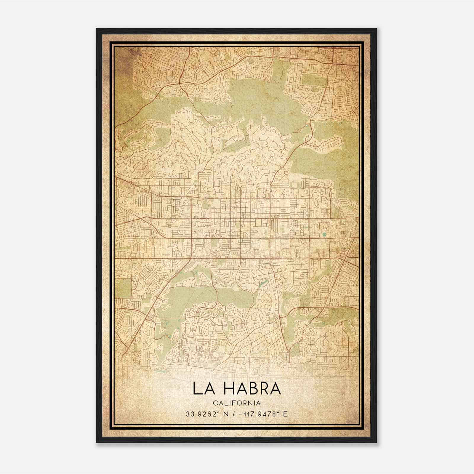 Vintage La Habra California Map Poster, Modern Home Decor Wall Art Print