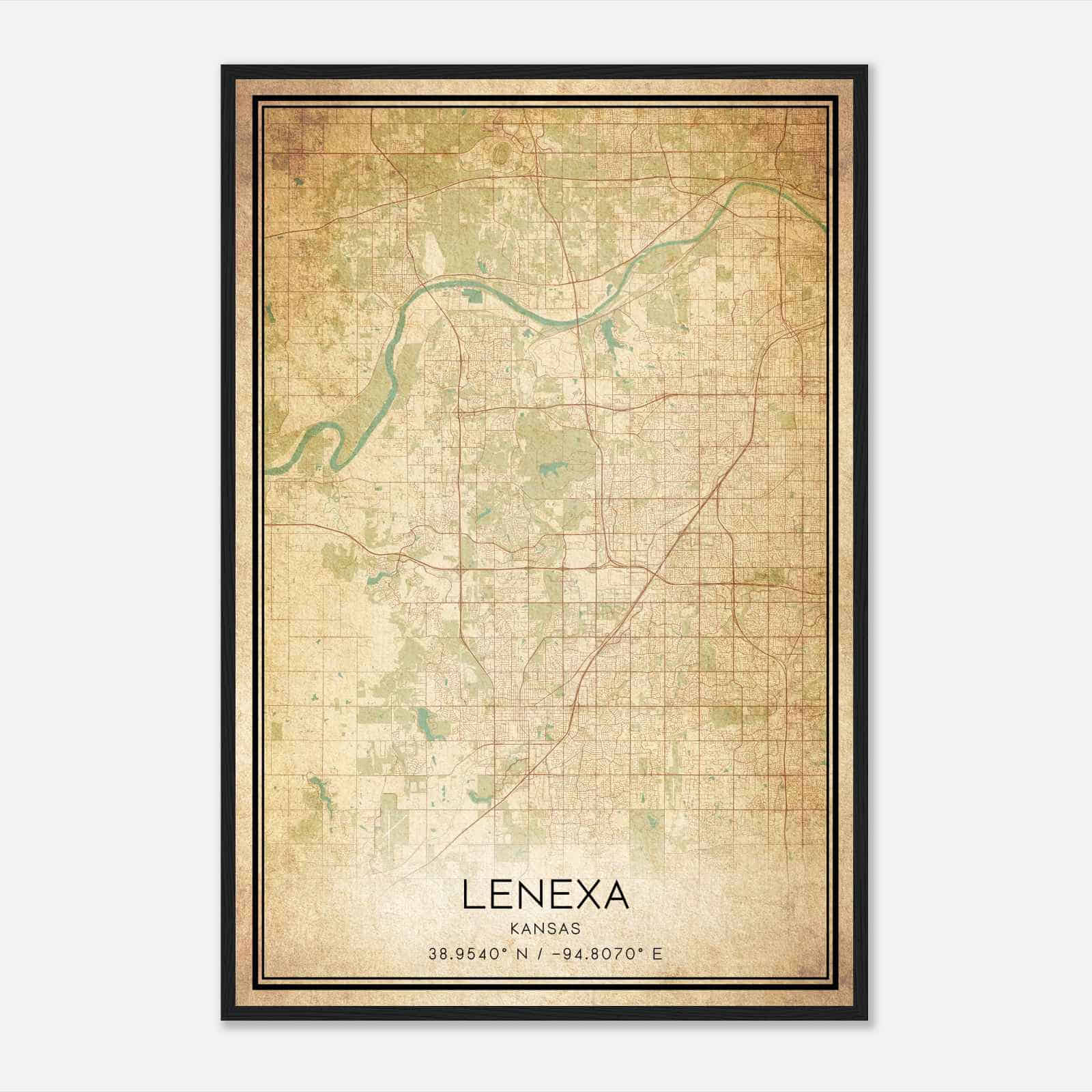 Vintage Lenexa Kansas Map Poster, Modern Home Decor Wall Art Print
