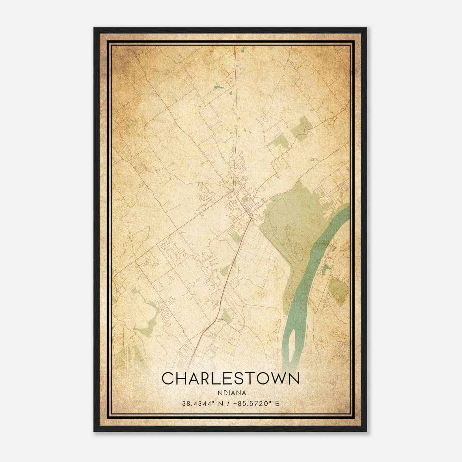Vintage Charlestown Indiana Map Poster, Modern Home Decor Wall Art Print Vintage Charlestown Indiana Map Poster, Modern Home Decor Wall Art Print