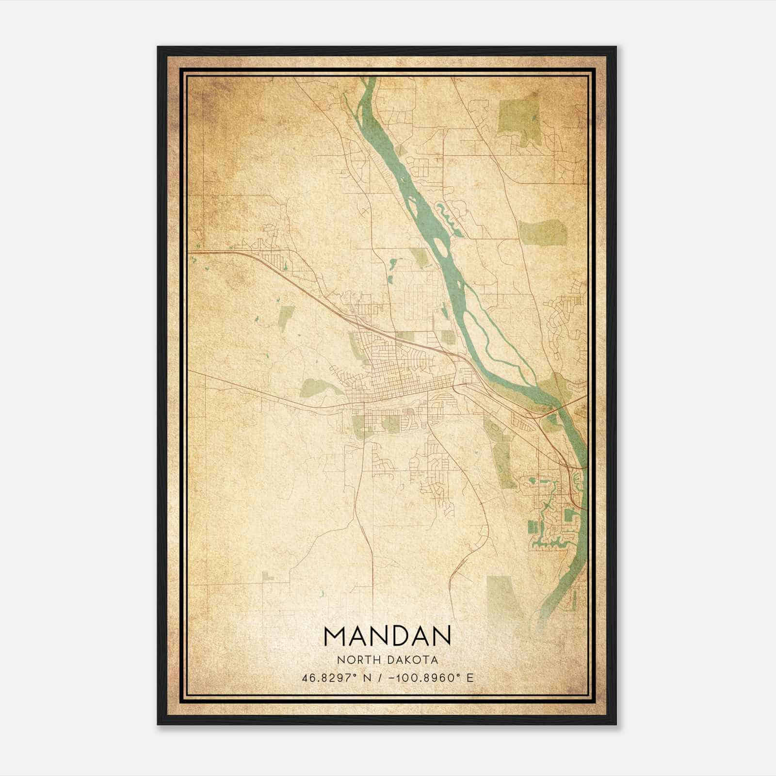 Vintage Mandan North Dakota Map Poster, Modern Home Decor Wall Art Print