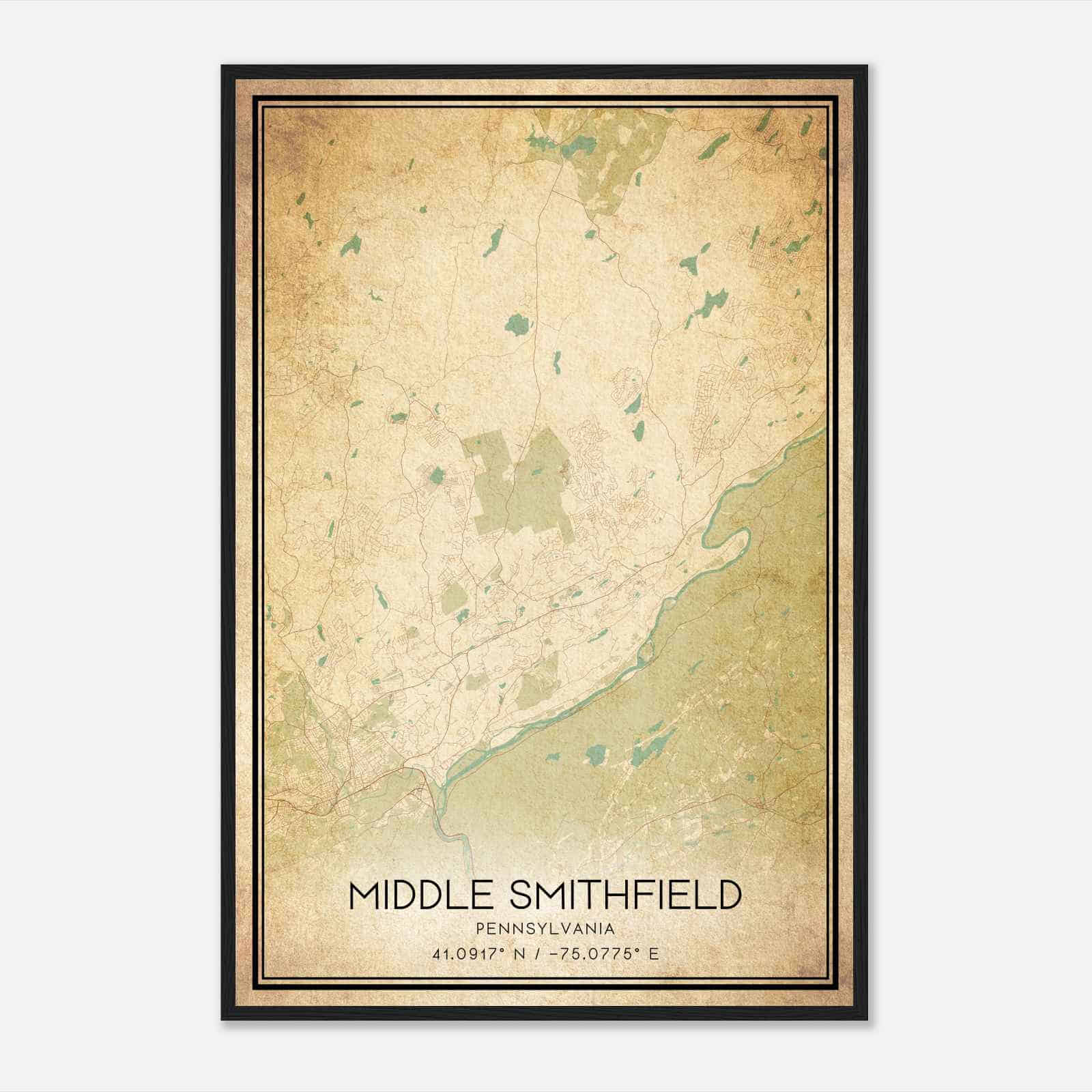 Vintage Middle Smithfield Pennsylvania Map Poster, Modern Home Decor Wall Art Print