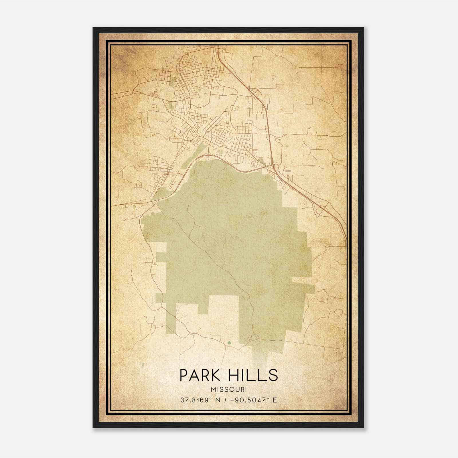 Vintage Park Hills Missouri Map Poster, Modern Home Decor Wall Art Print